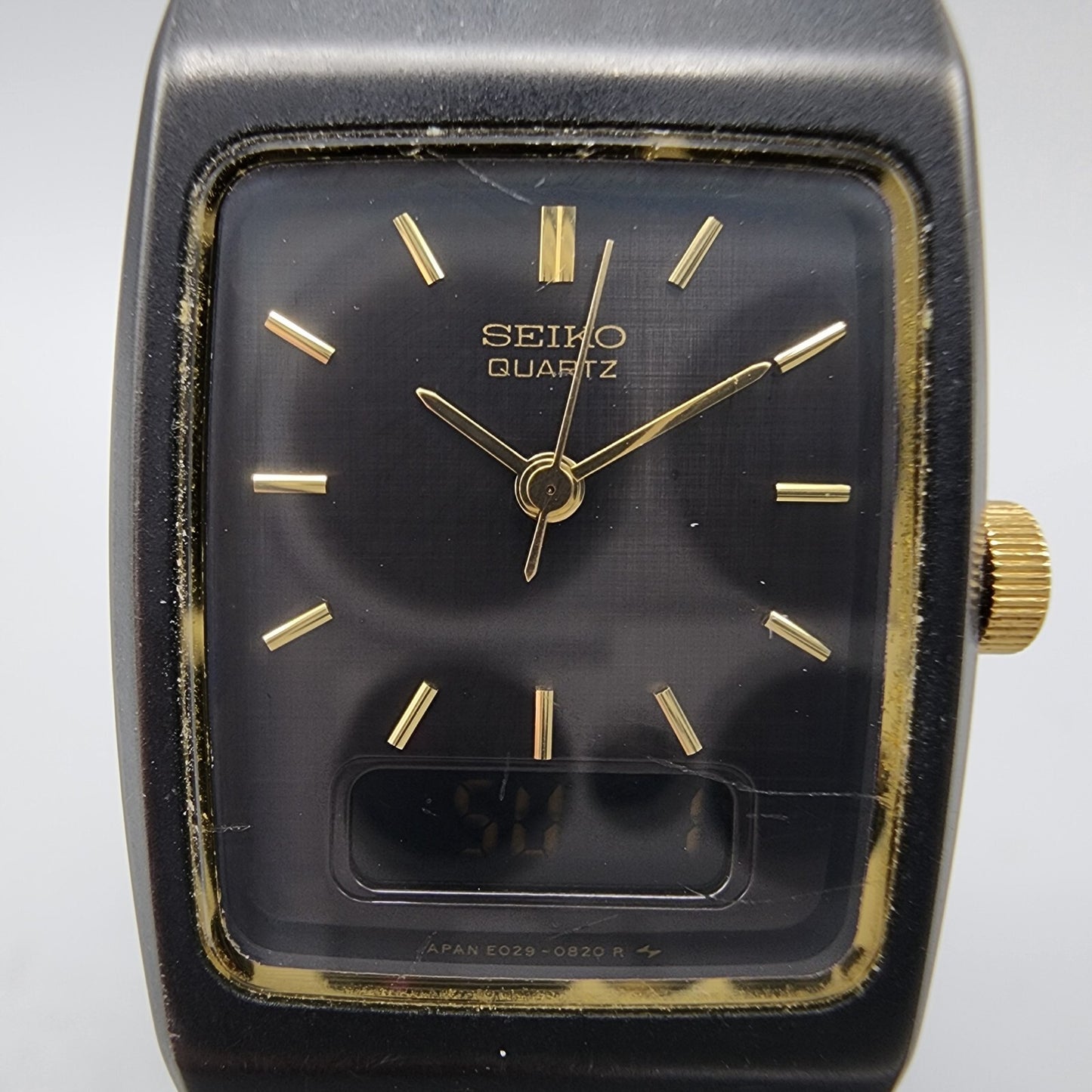 VTG Seiko Watch Women 22mm Analog Digital Black Gold Tone Rectangle New Battery