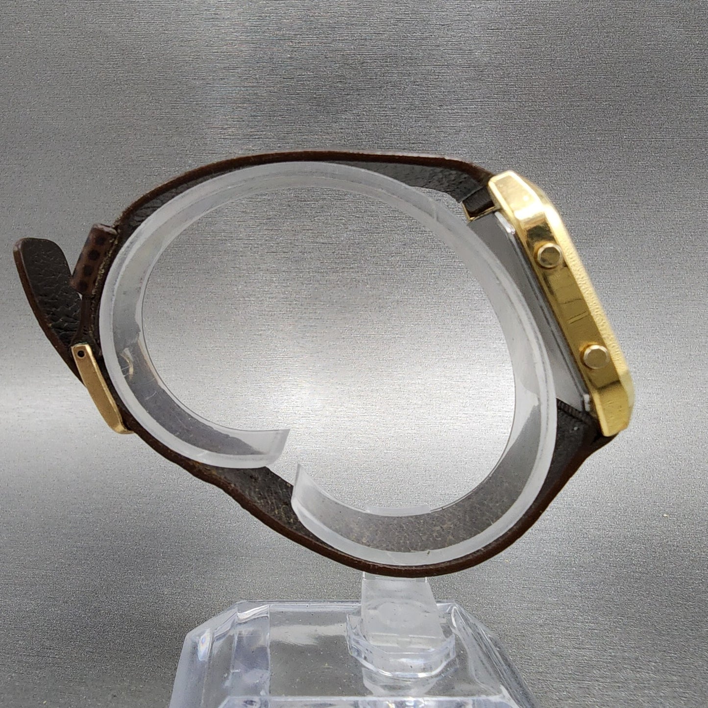 Seiko Analog Digital Watch Men 29mm Gold Dial Gold Tone Rectangle H601-5009 PART