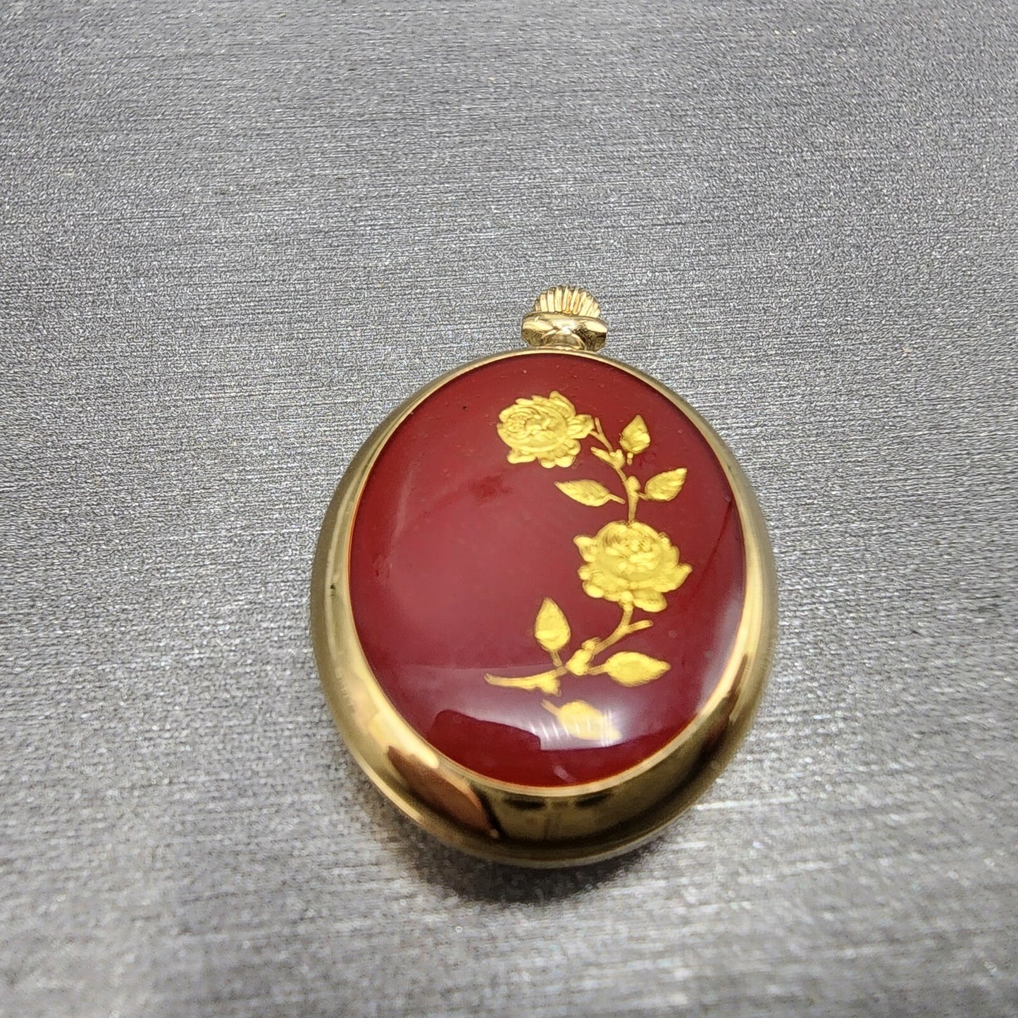 Bucherer Q Pendant Watch Women 20mm Gold Dial Gold Tone Oval New Battery