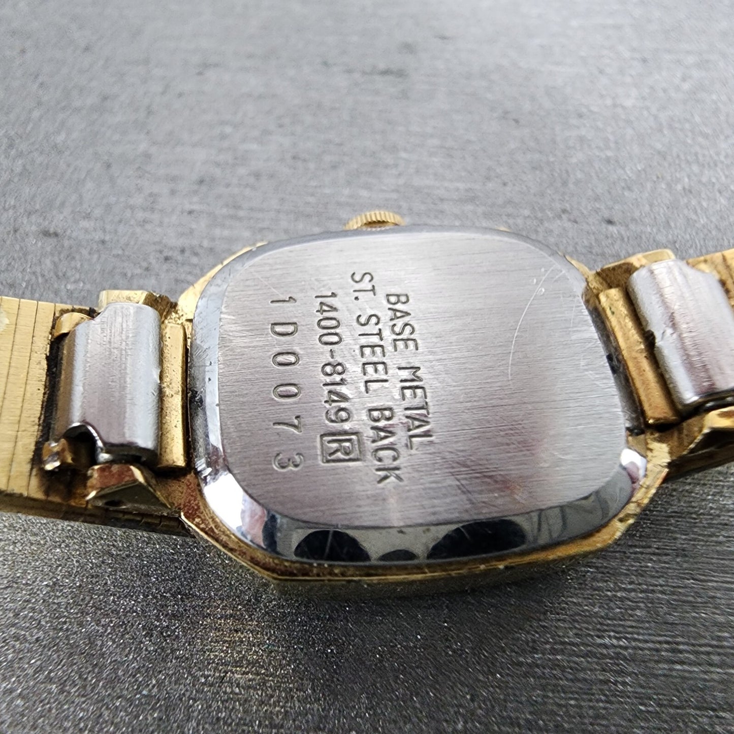 Seiko Watch Women 17mm Black Dial Gold Tone Rectangle 1400-8149 New Battery VTG