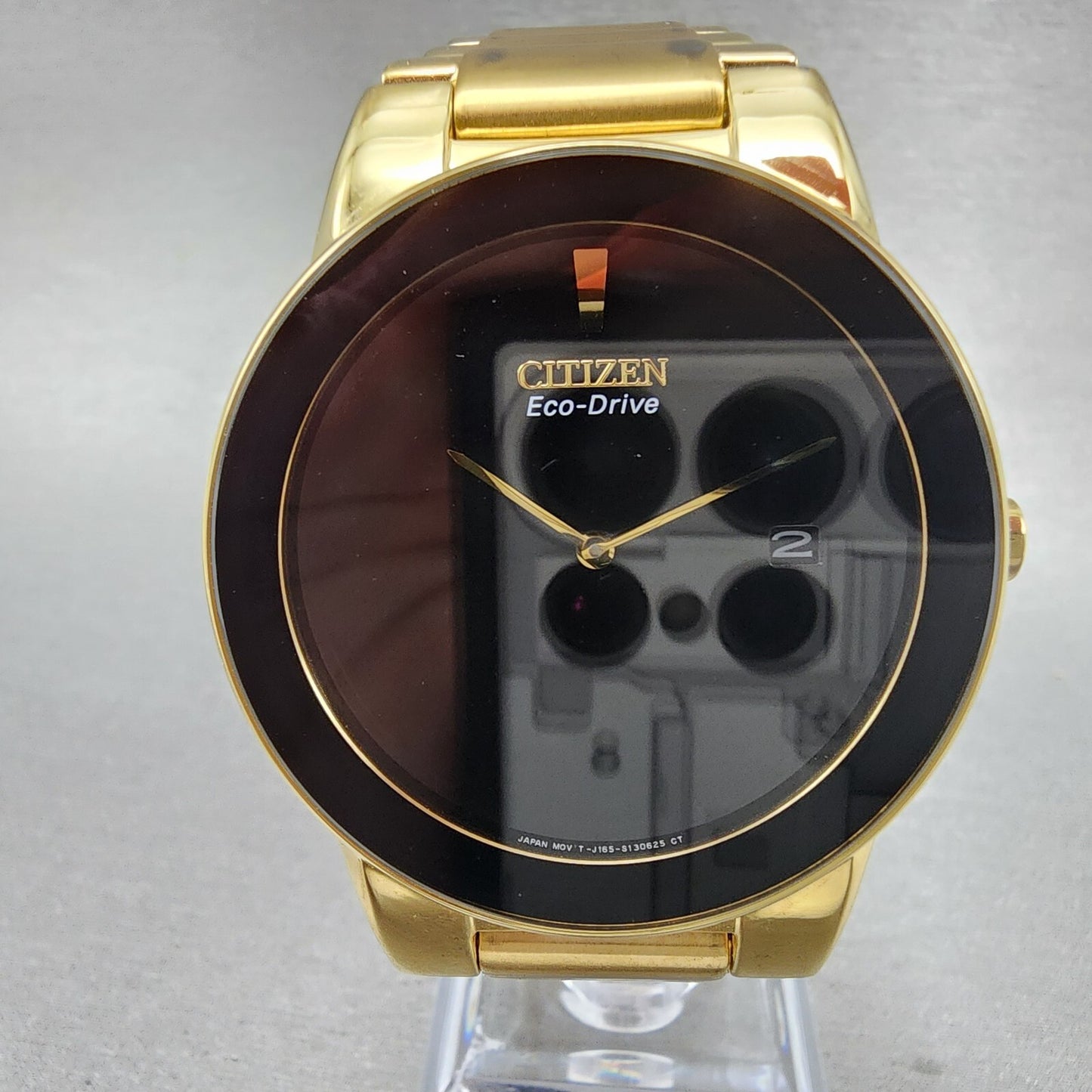 Citizen Axiom Eco-Drive Watch Men 40mm Black Dial Gold Tone Date Round Runs