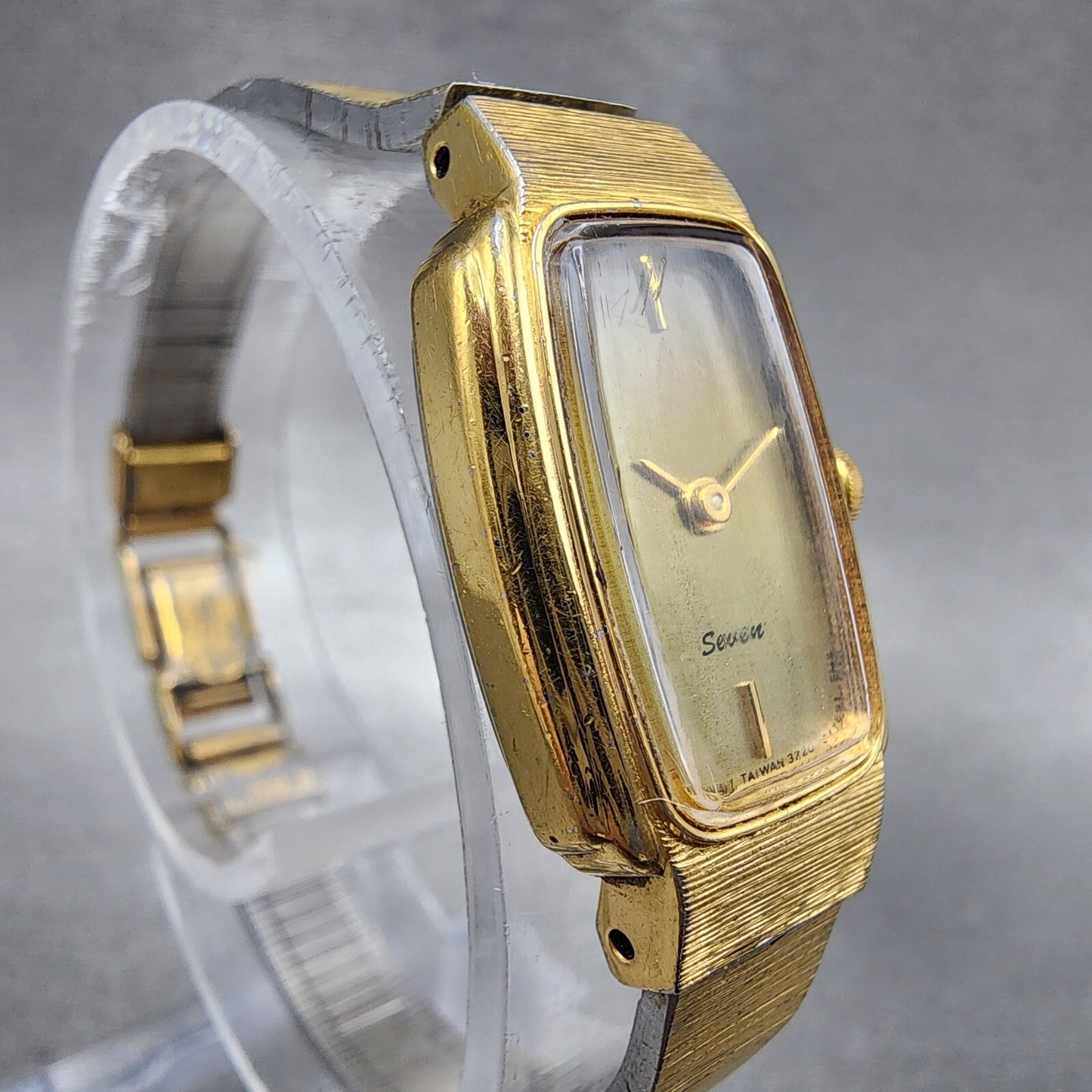 VTG Citizen Seven Watch Women 16mm Brown Dial Gold Tone Rectangle New Battery