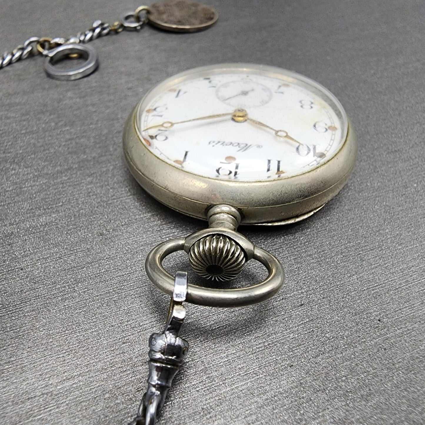 Moeris Pocket Watch Men 43mm White Dial Steel Manual Wind READ!!! Vintage