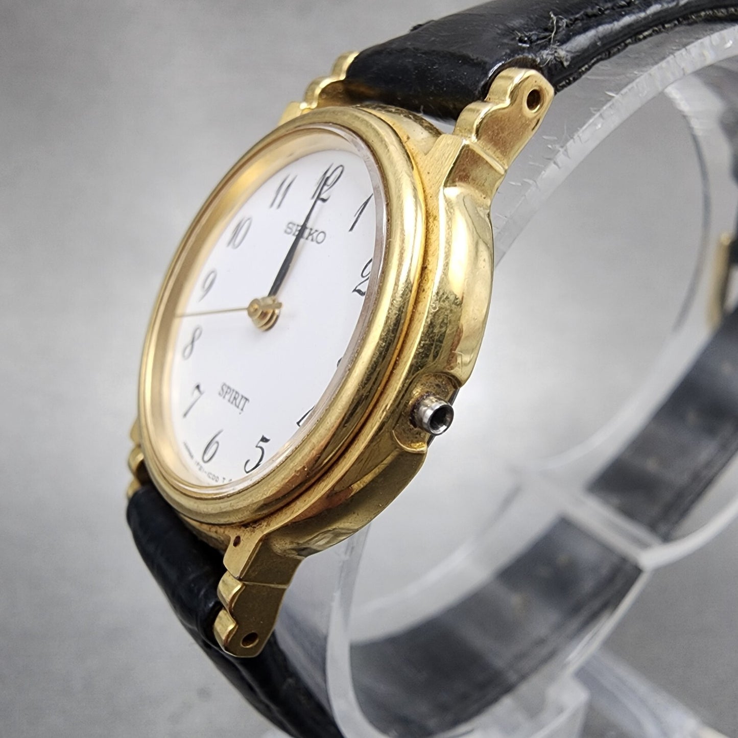 Seiko Spirit Watch Women 22mm White Dial Gold Tone 1f21-5b50 New Battery READ!!!