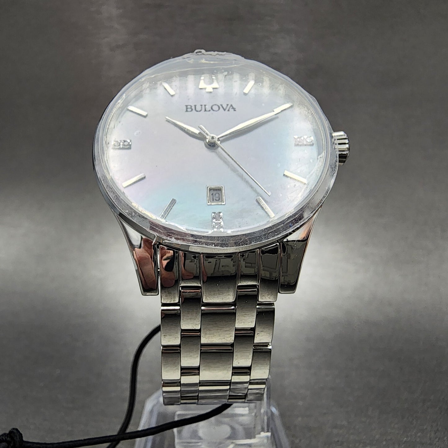 Bulova Sutton Watch Women 36mm Mop Dial Steel Diamonds Date Round 96P220