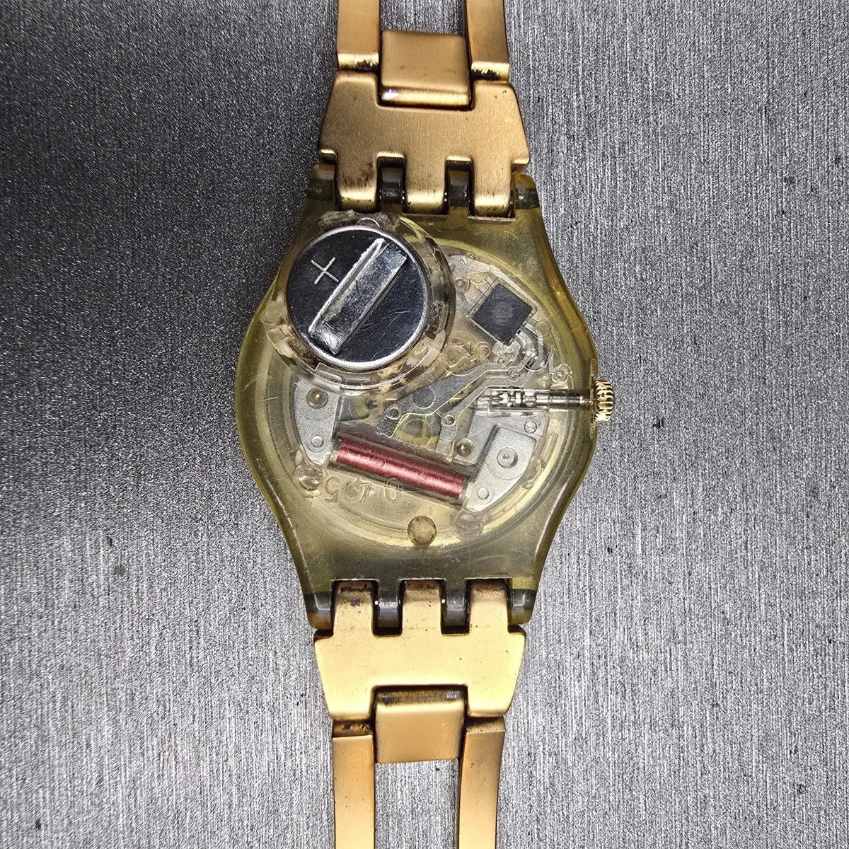 Swatch Enercle Watch Women 25mm Gold Dial Gold Tone Round LN137 New Battery10