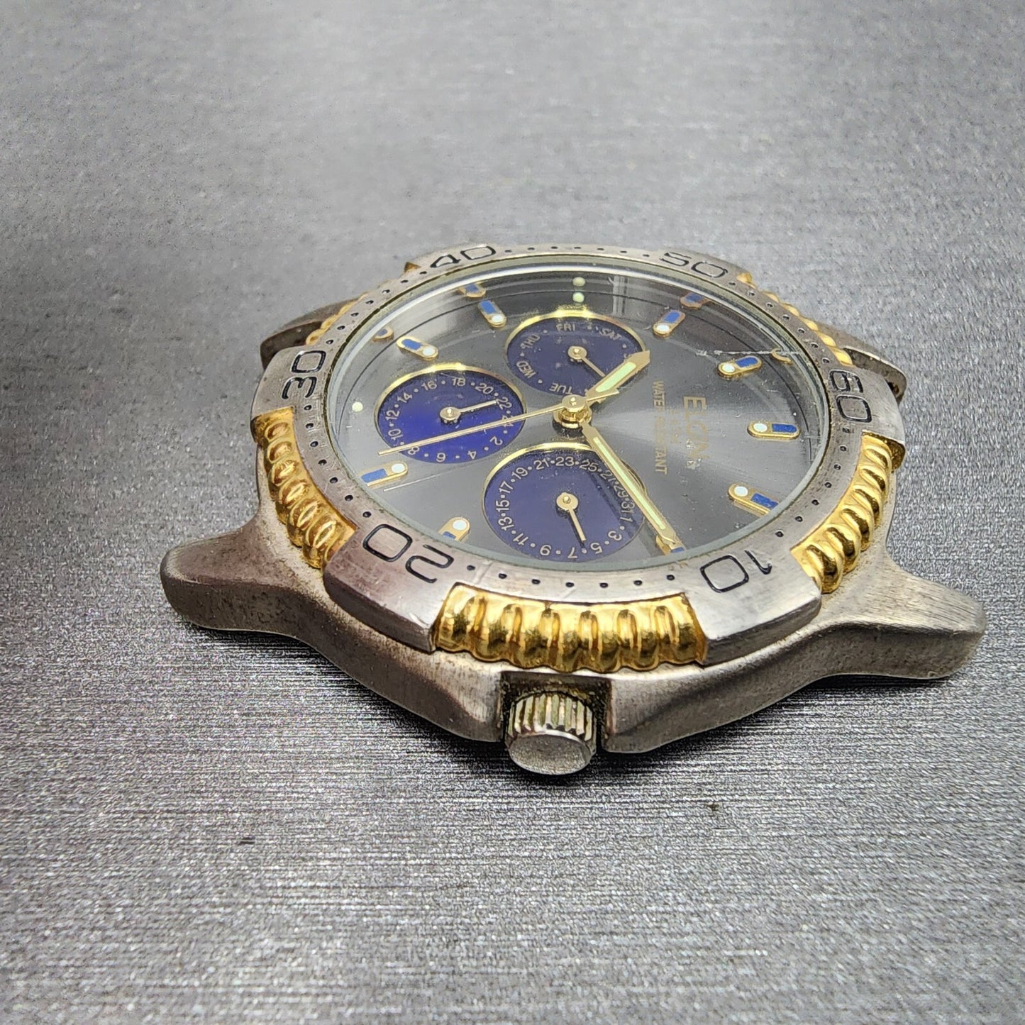 Elgin Watch Men 40mm Gray Dial Two Tone Daydate Round 6P29 FS701 New Battery