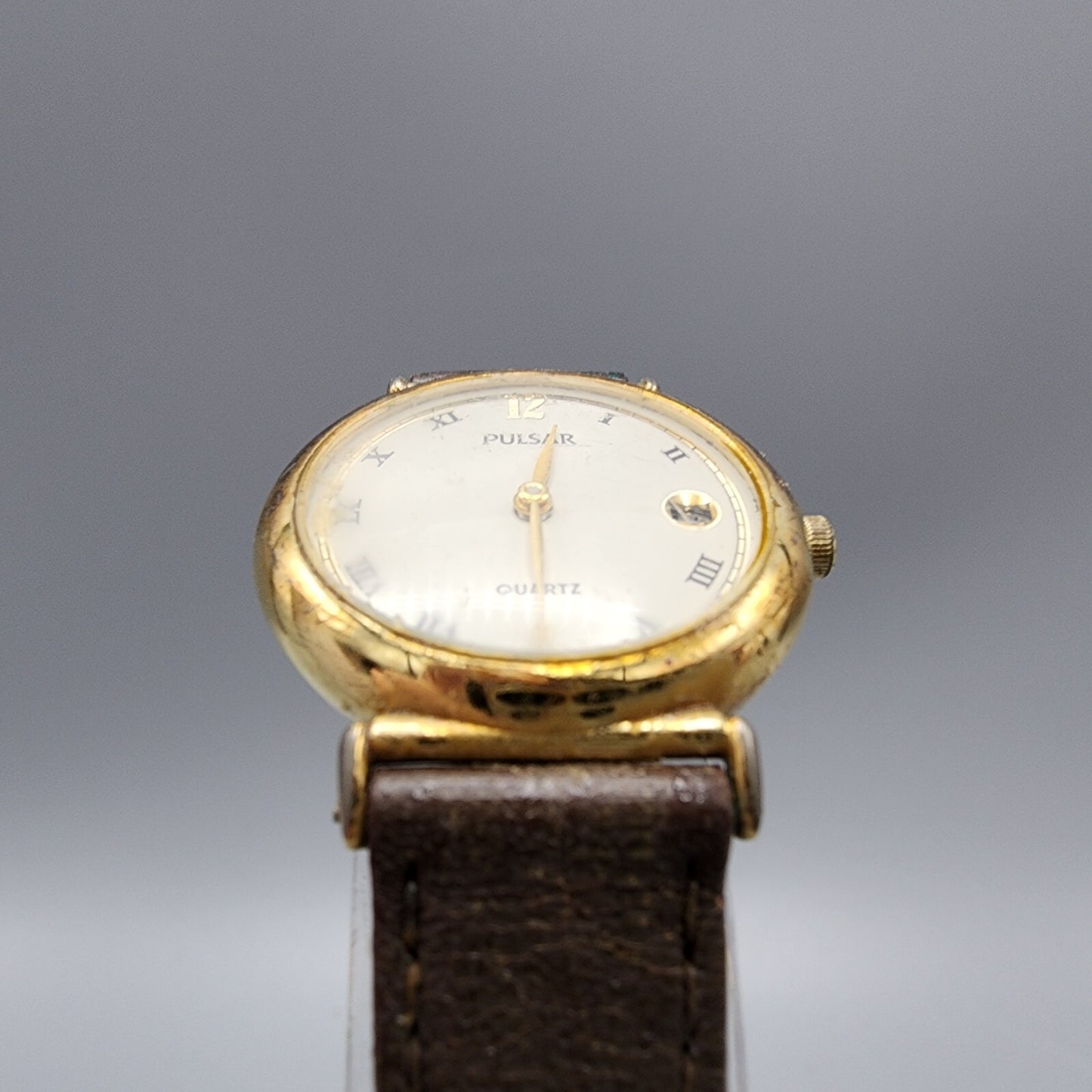 VTG Pulsar Watch Women Gold Tone Cream Dial Date 25mm Round V249-0030 New Batt