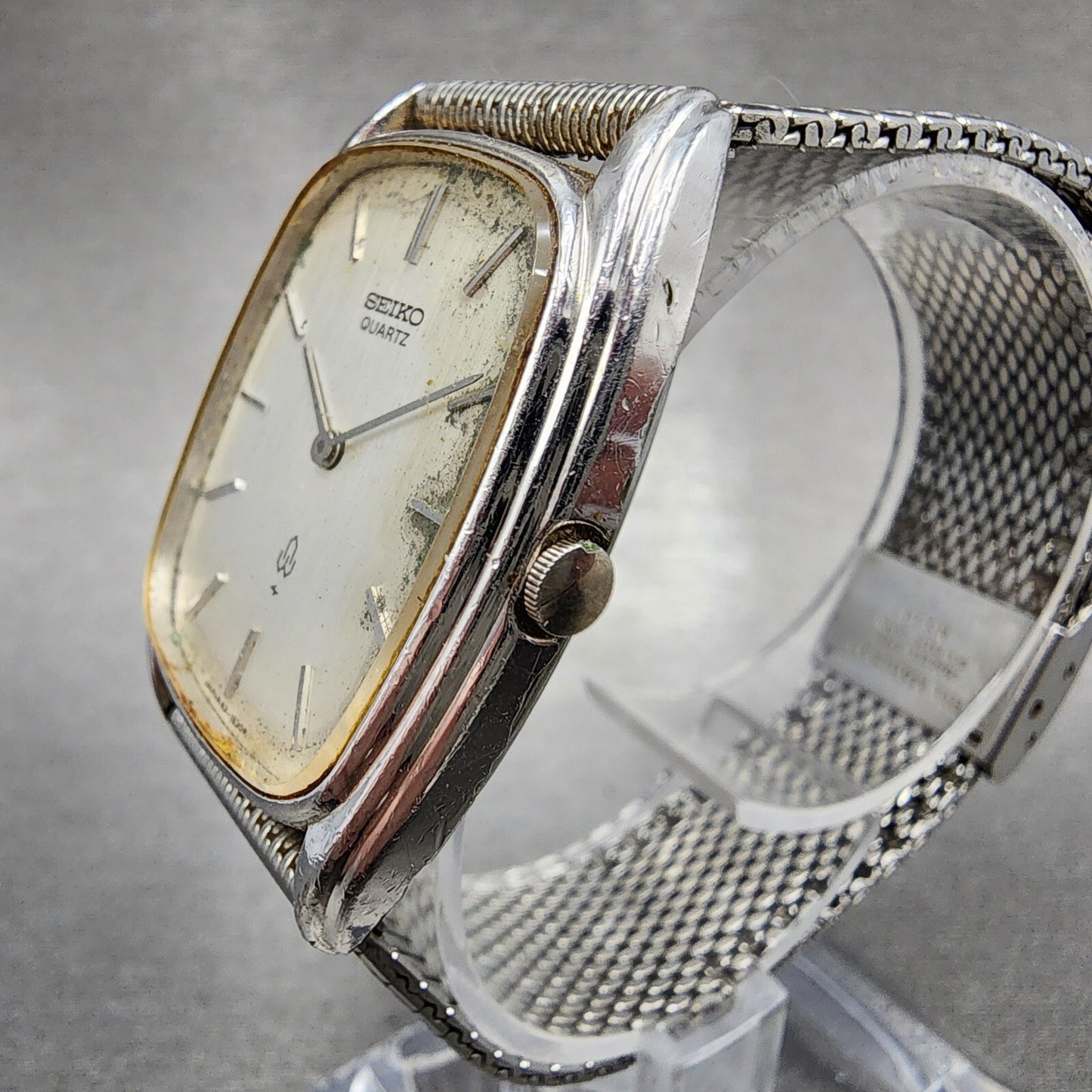Seiko Tank Watch Men 29mm Silver Dial Silver Tone Rectangle 43-5200 PARTS