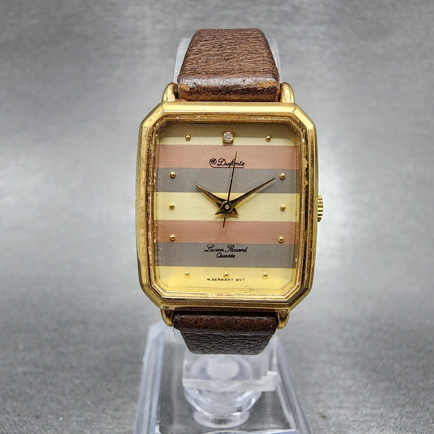 Lucien Piccard Dufonte Tank Watch Women 21mm Gold Dial Gold Tone Rectangle Runs