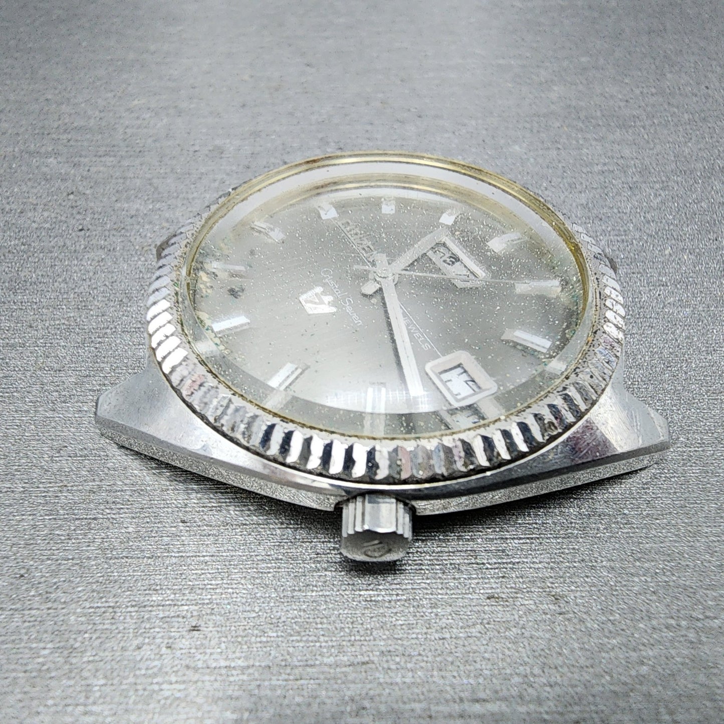 Citizen Crystal 7 Watch Men 38mm Gray Dial Silver Tone Daydate 33 Jewels PARTS