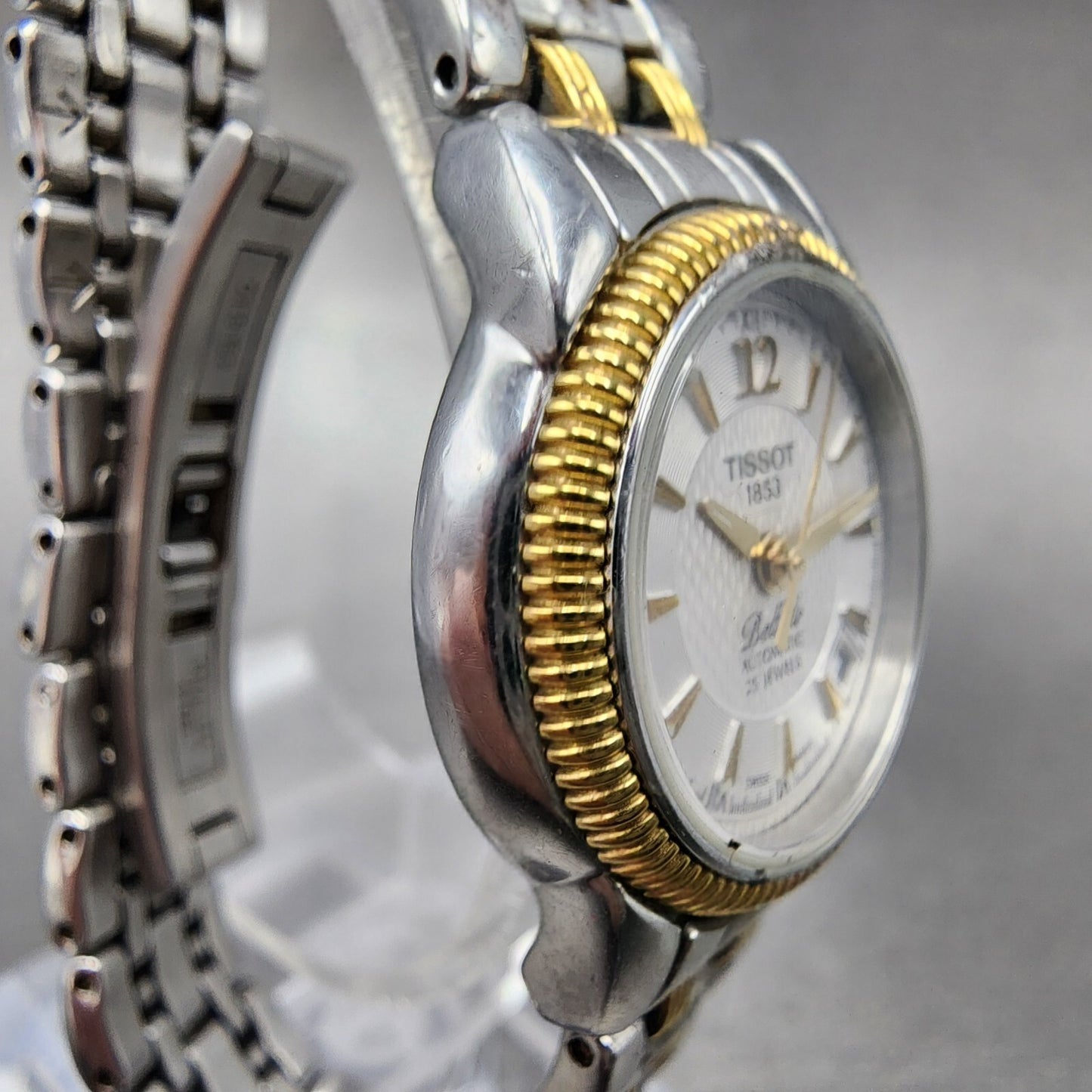 Tissot Ballade Automatic Watch Women 24mm White Dial Two Tone Date Round Runs