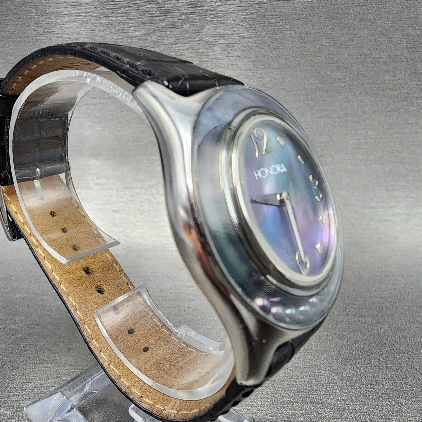 Honora Watch Women 36mm MOP Dial Silver Tone Leather band READ!!! New Battery