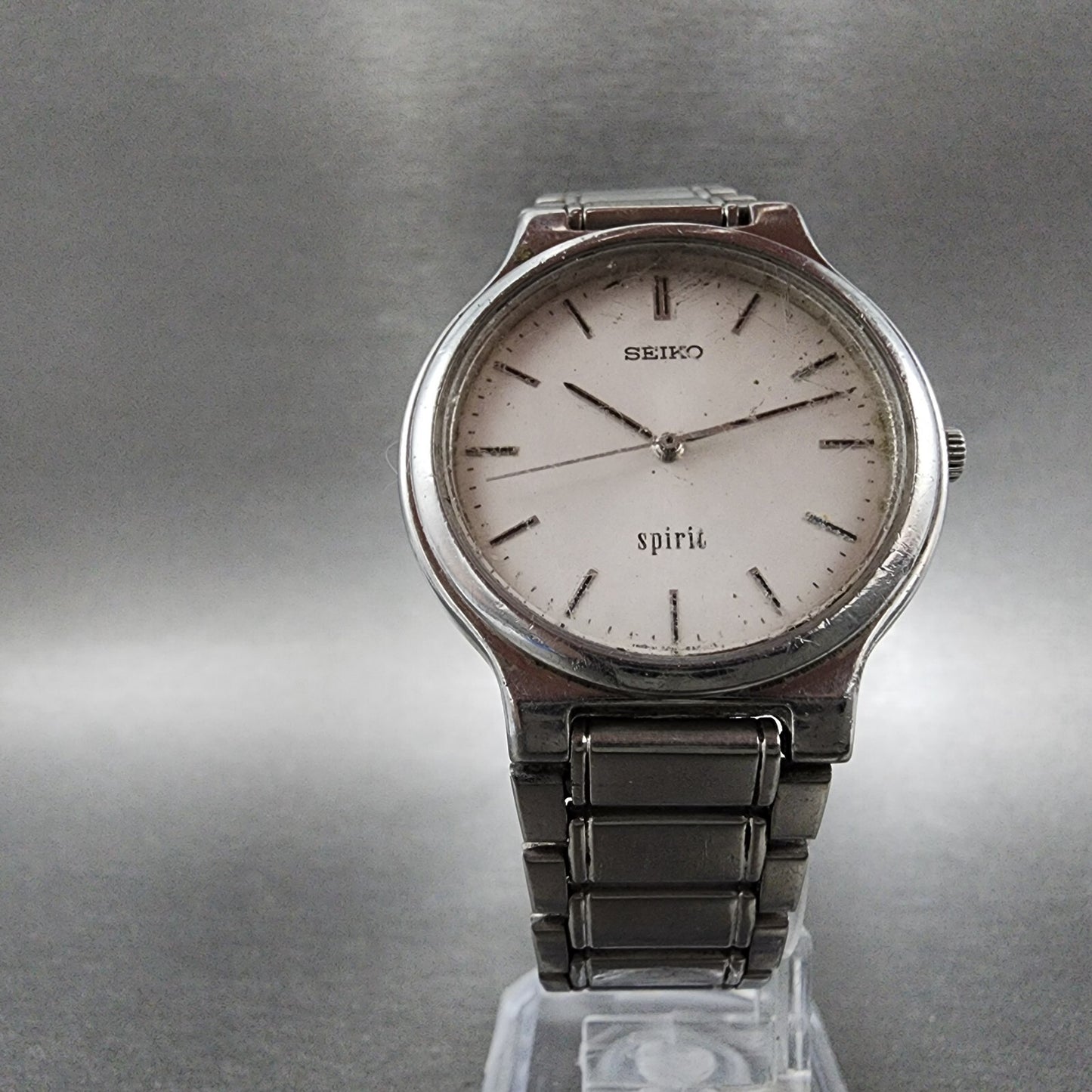 Seiko Spirit Watch Men 34mm White Dial Silver Tone Round 7N01-6A70 New Battery
