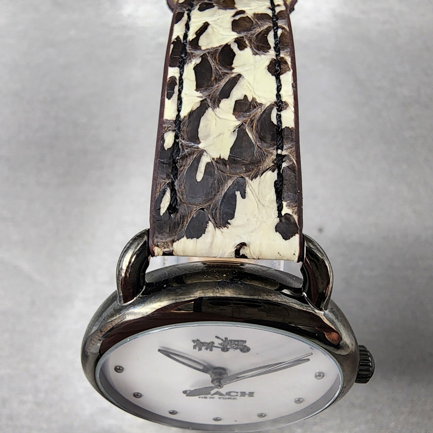 Coach Delancey Watch Women 36mm White Dial Black Tone Round Leather New Battery