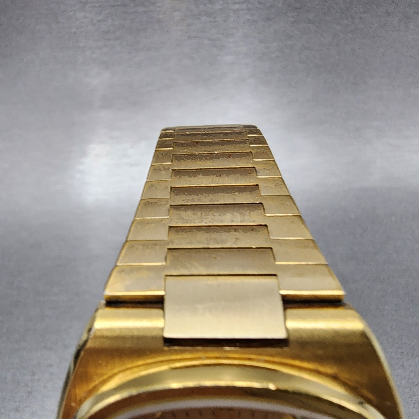 Bulova Automatic Watch Men 36mm Gold Dial Gold Tone Daydate TV Rectangle Runs