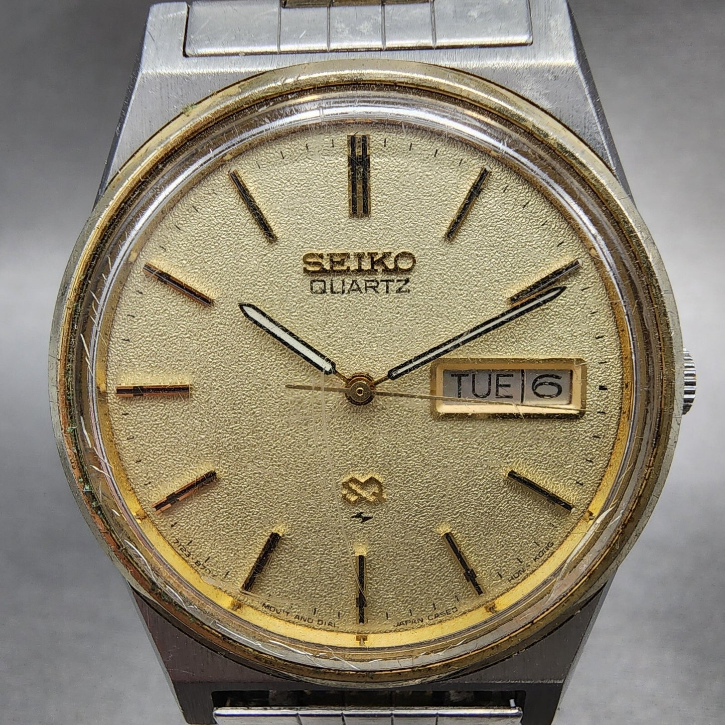 Seiko SQ Watch Men 35mm Cream Dial Two Tone Daydate Round 7123-8439 New Battery