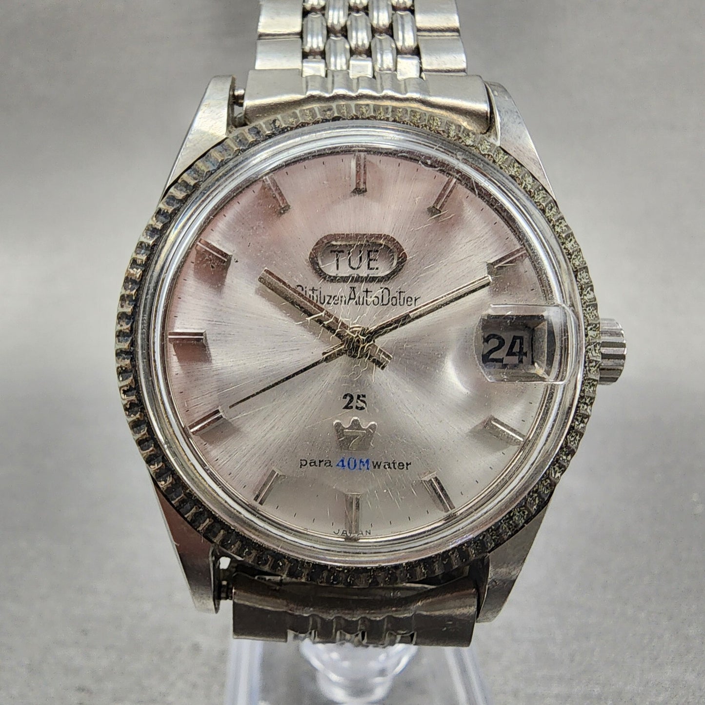 Citizen Auto Dater Watch Men 37mm Silver Dial Steel Daydate Round Automatic Run