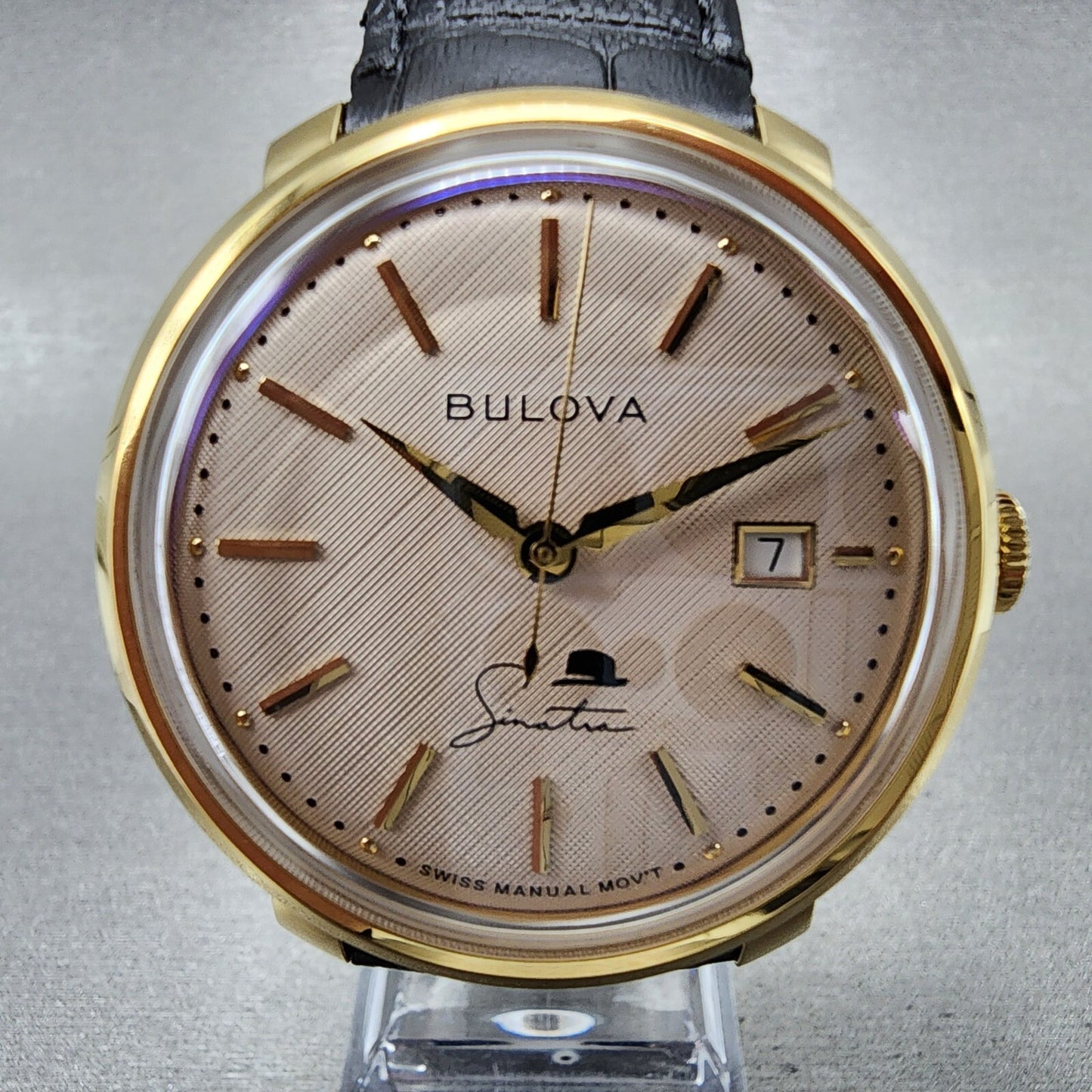Bulova Frank Sinatra Watch Men 40mm Cream Dial Gold Tone Date Manual Wind 97B195