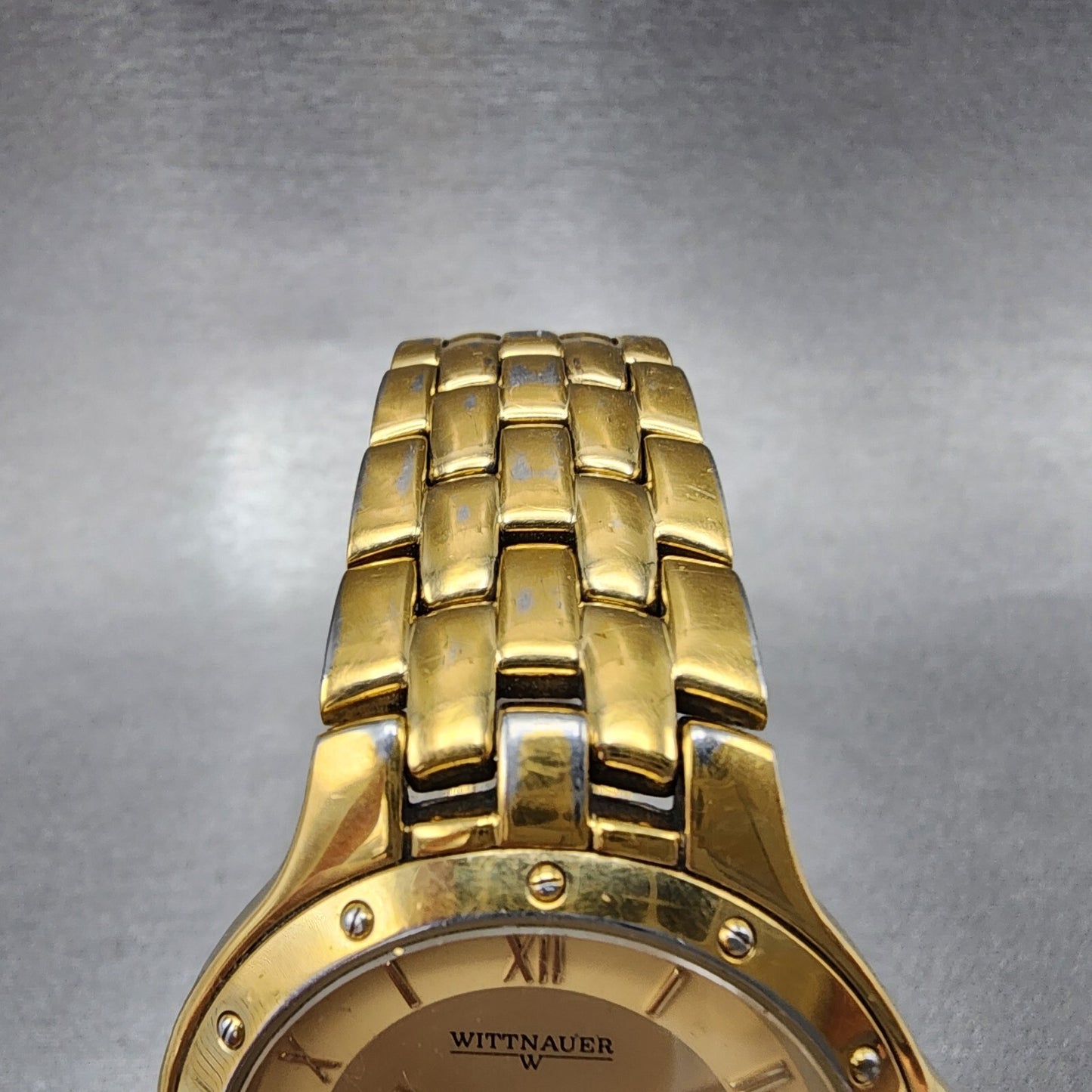 Wittnauer Watch Men 35mm Gold Dial Gold Tone Date Round JV8223 9514 New Battery