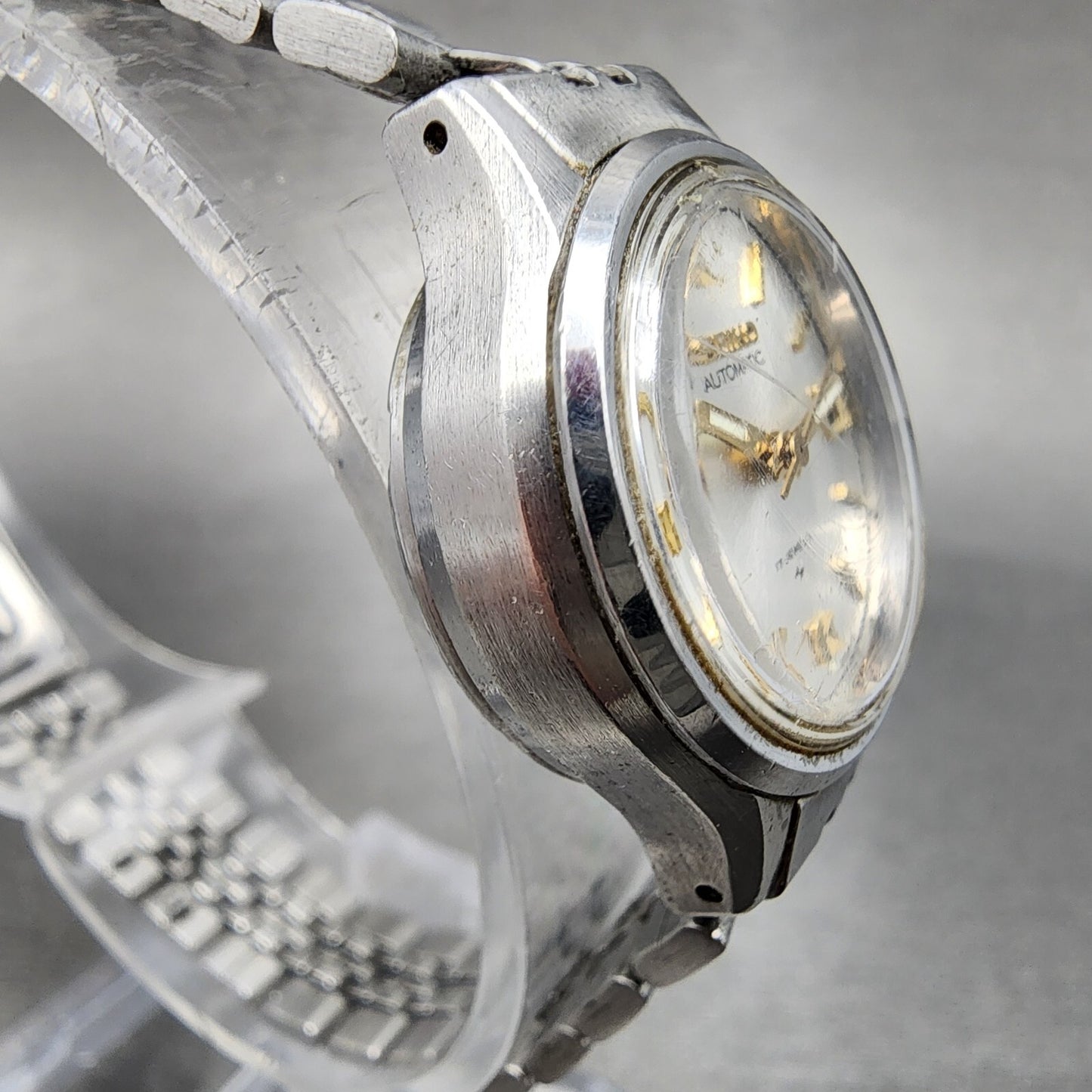 Seiko Automatic Watch Women 23mm Silver Dial Silver Tone Date 4205-0160 Runs