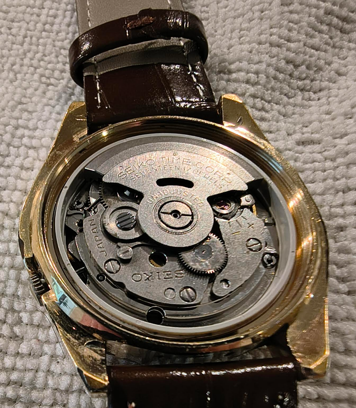 Seiko Automatic Watch Men 38mm Brown Dial Gold Tone Daydate 7009-8049 Runs11