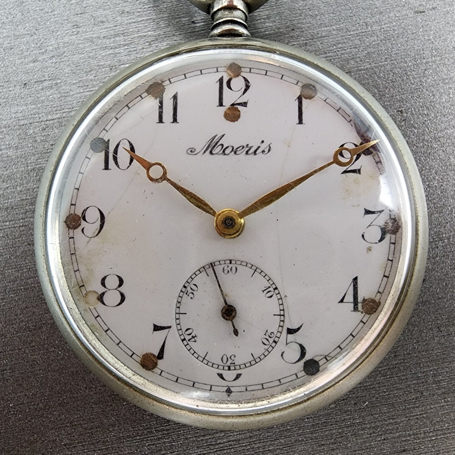 Moeris Pocket Watch Men 43mm White Dial Steel Manual Wind READ!!! Vintage