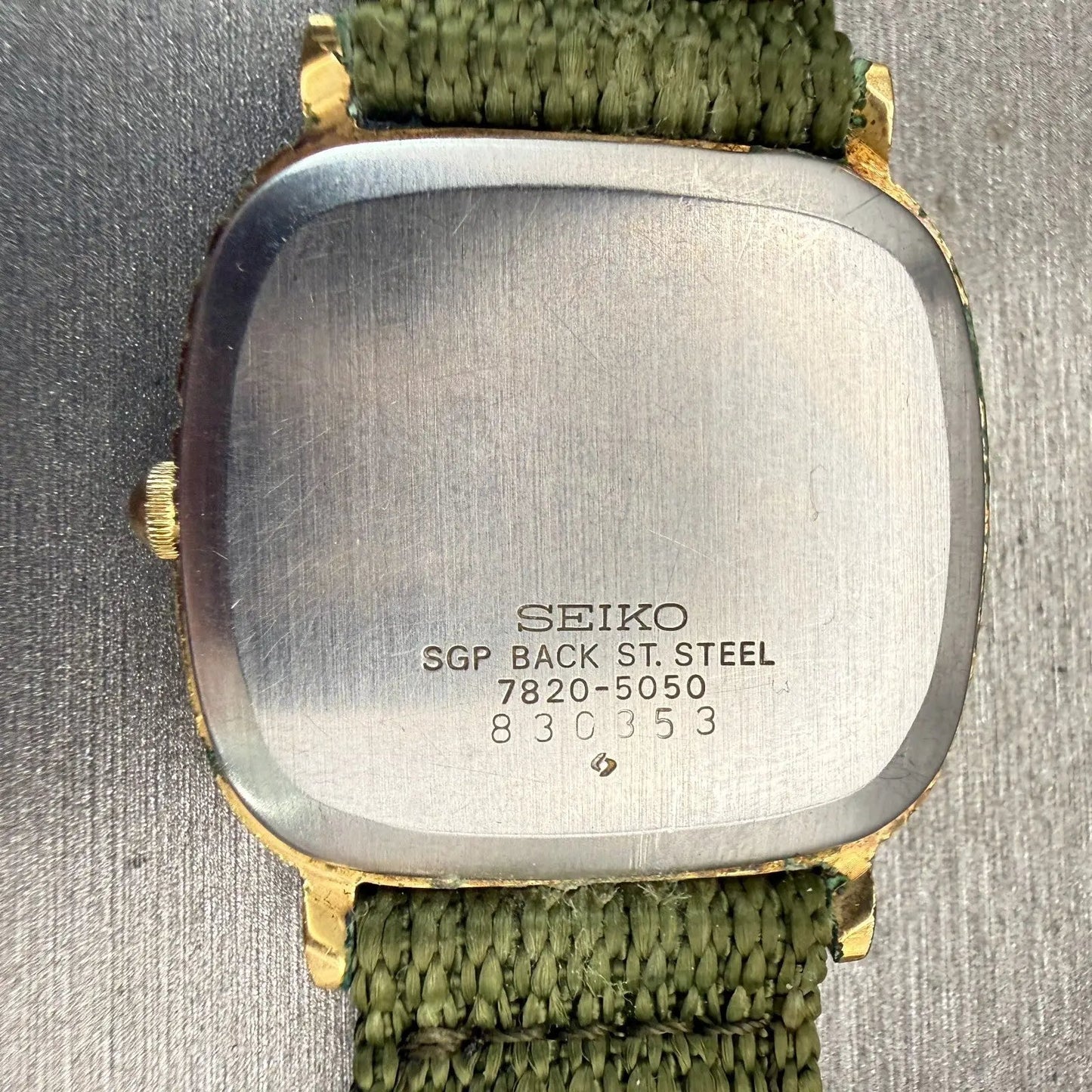 Seiko Watch Men 30mm Black Dial Gold Tone Rectangle 7820-5050 New Battery VTG10