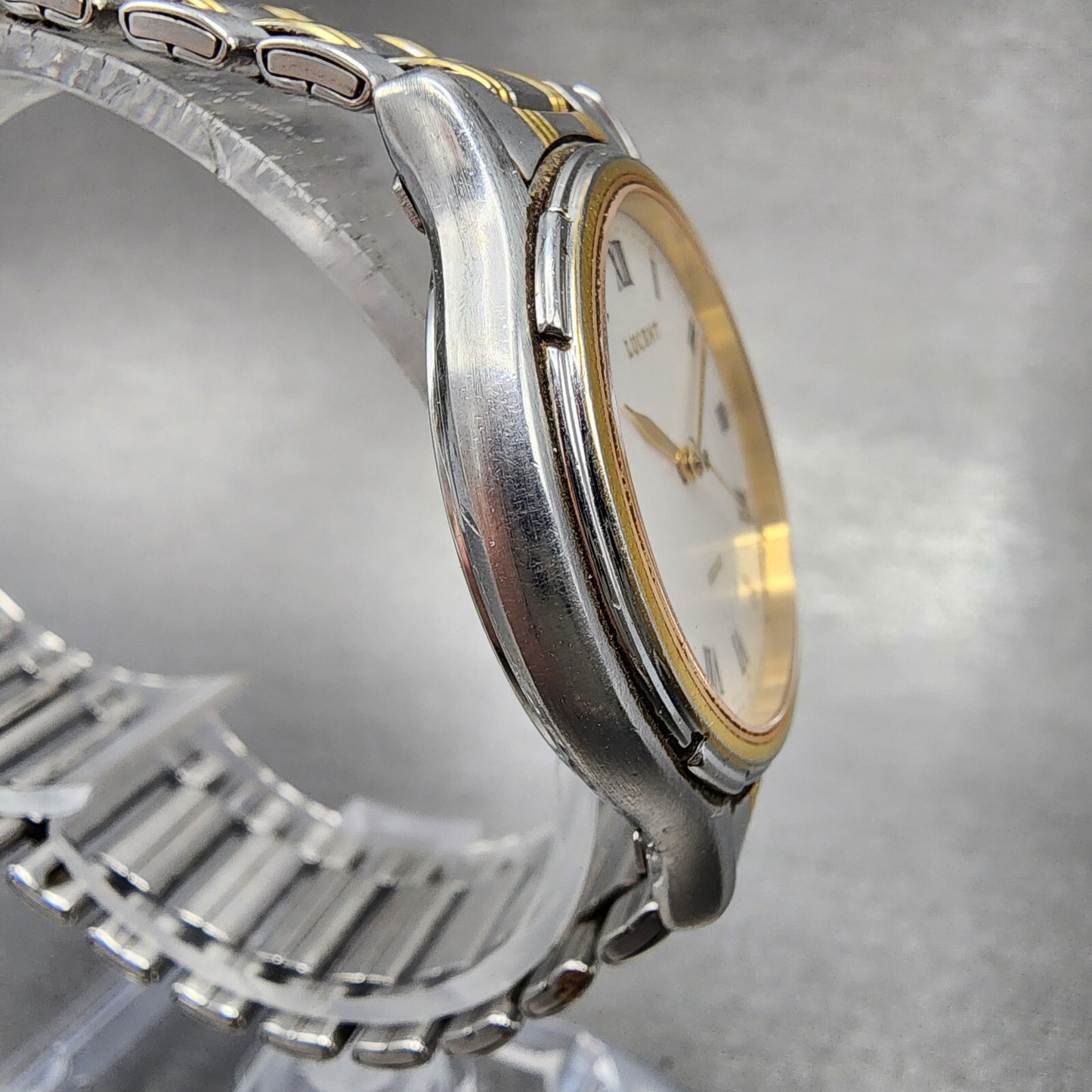 Seiko Lucent Watch Men 33mm White Dial Two Tone 5e21-6b0a New Battery