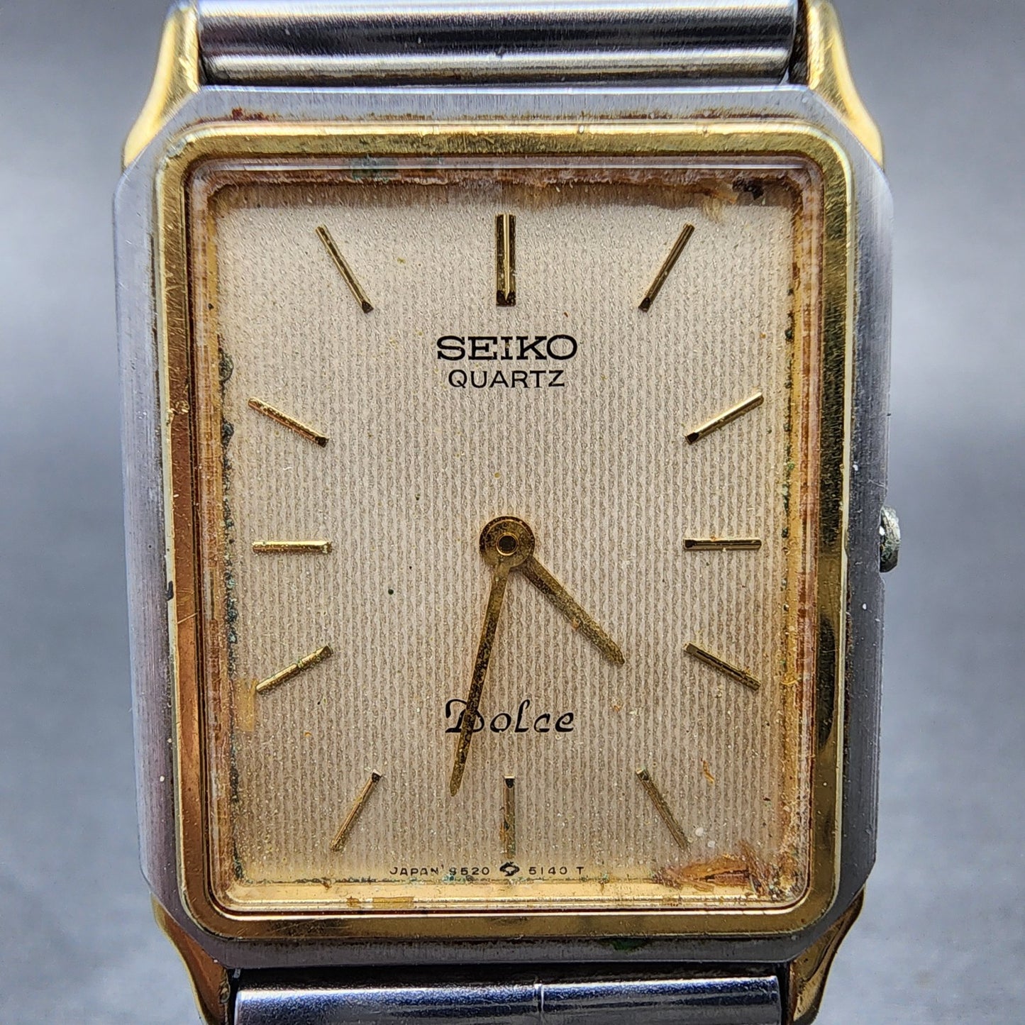 Seiko Dolce Tank Watch Men 25mm Champagne Dial Two Tone 9520-5130 New Batt READ!