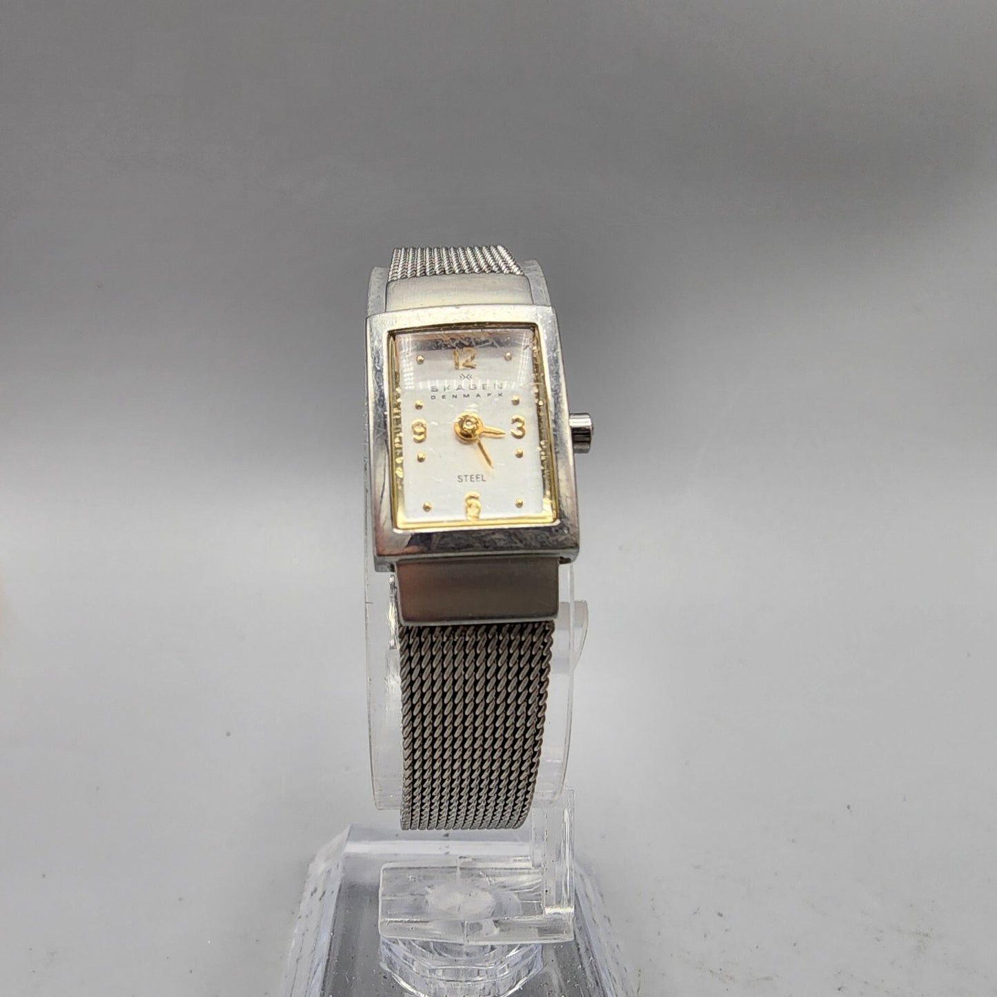 SKagen Tank Watch Women Silver Tone Silver Dial 14mm Rectangle 490SGS New Batt