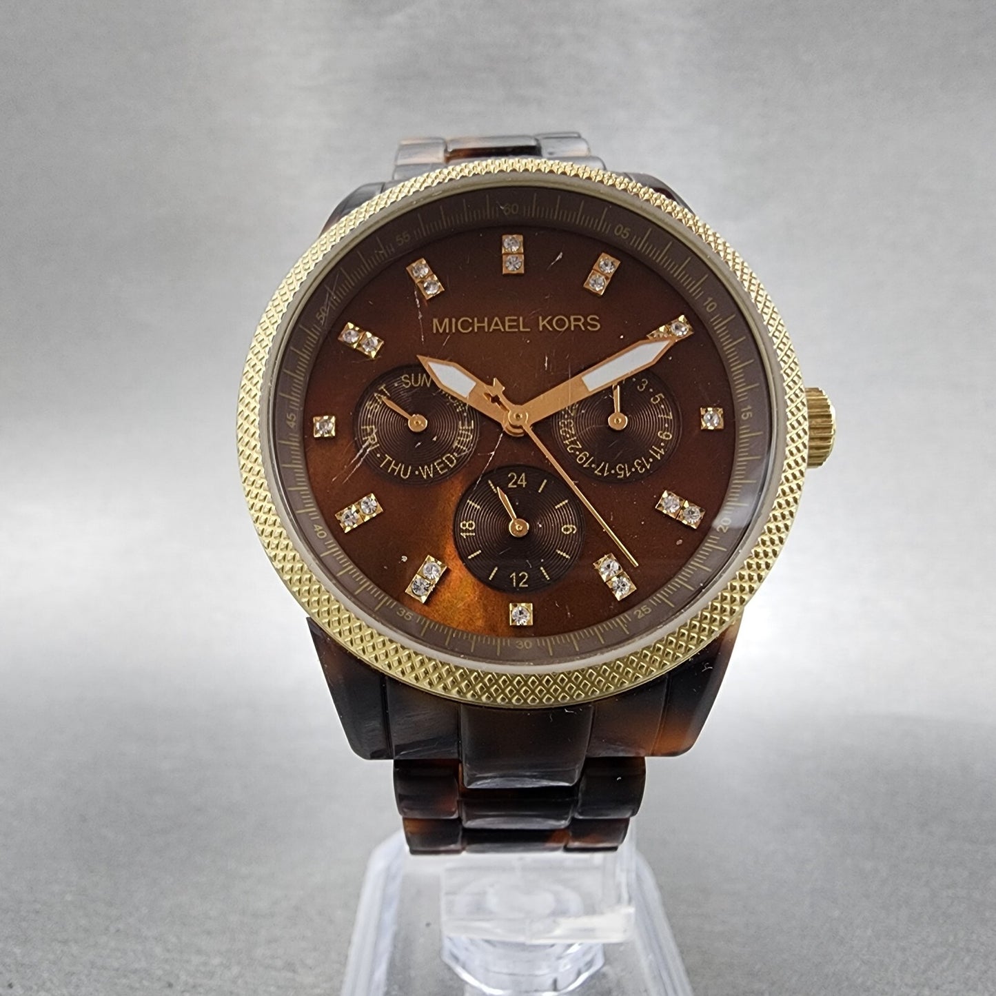Michael Kors Jet Set Watch Women 37mm Brown MOP Dial Tortoise MK-5038 New Batt