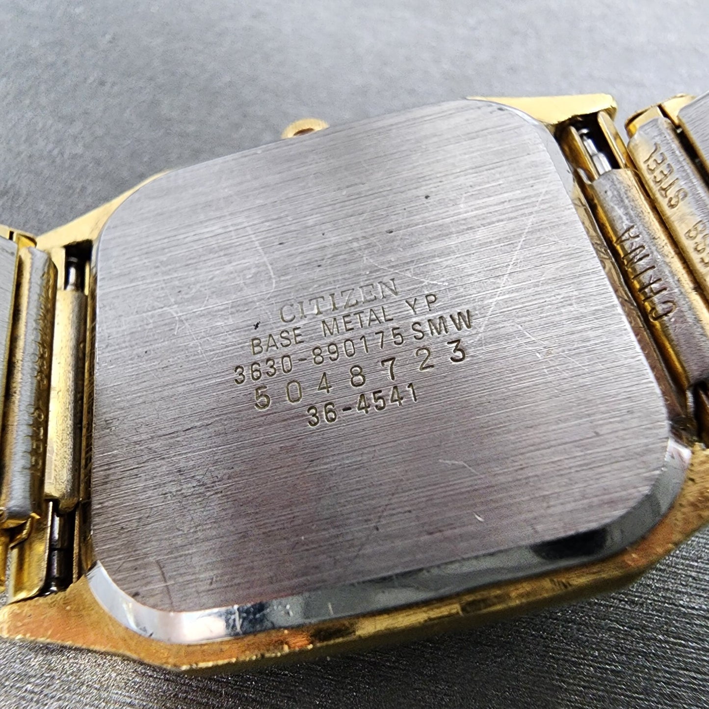 Citizen CQ Tank Watch Men 29mm Black Gold Tone Rectangle 3630-890175 PARTS