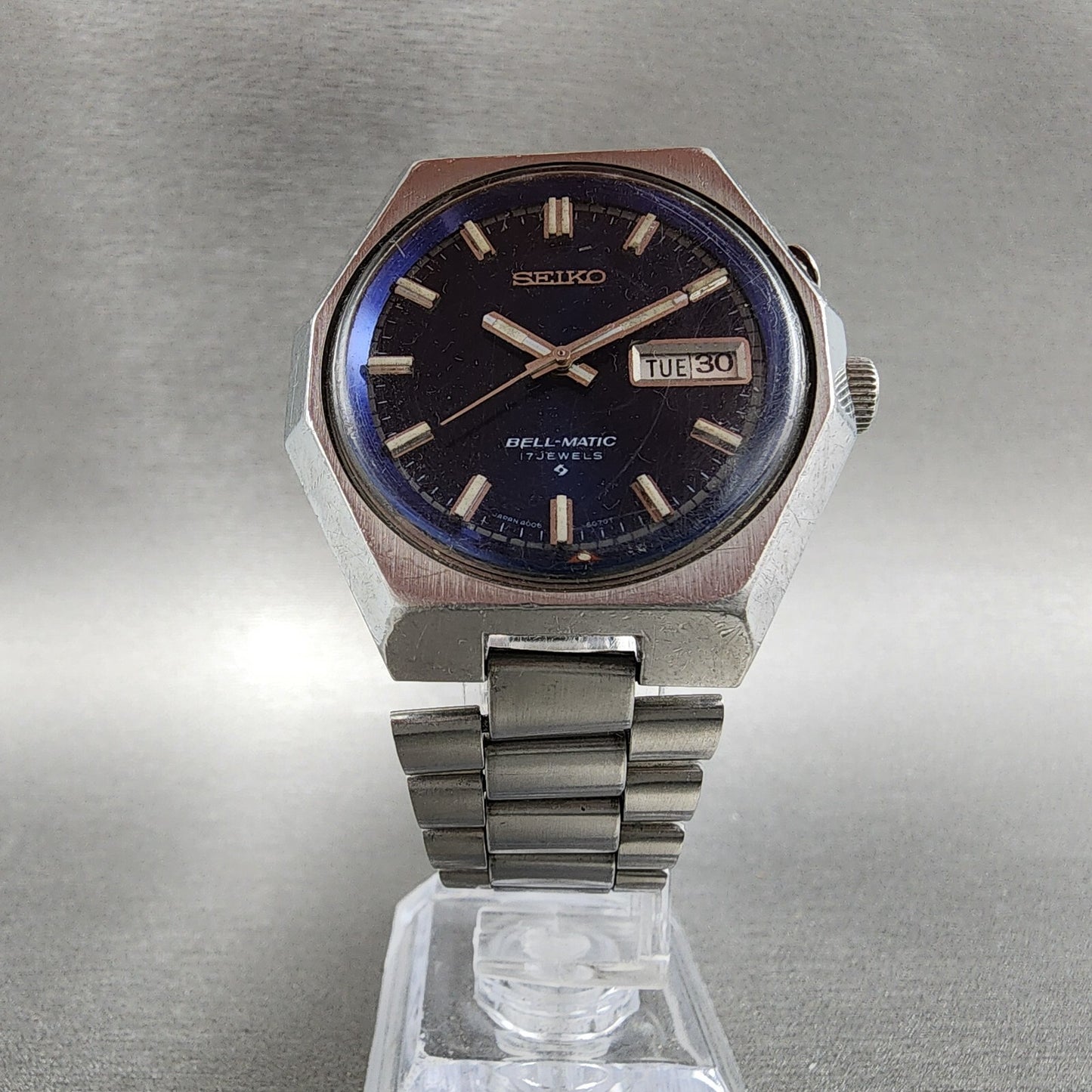 Seiko Bell Matic Watch Men 40mm Blue Dial Steel Daydate Octagon 4006-6059 Runs