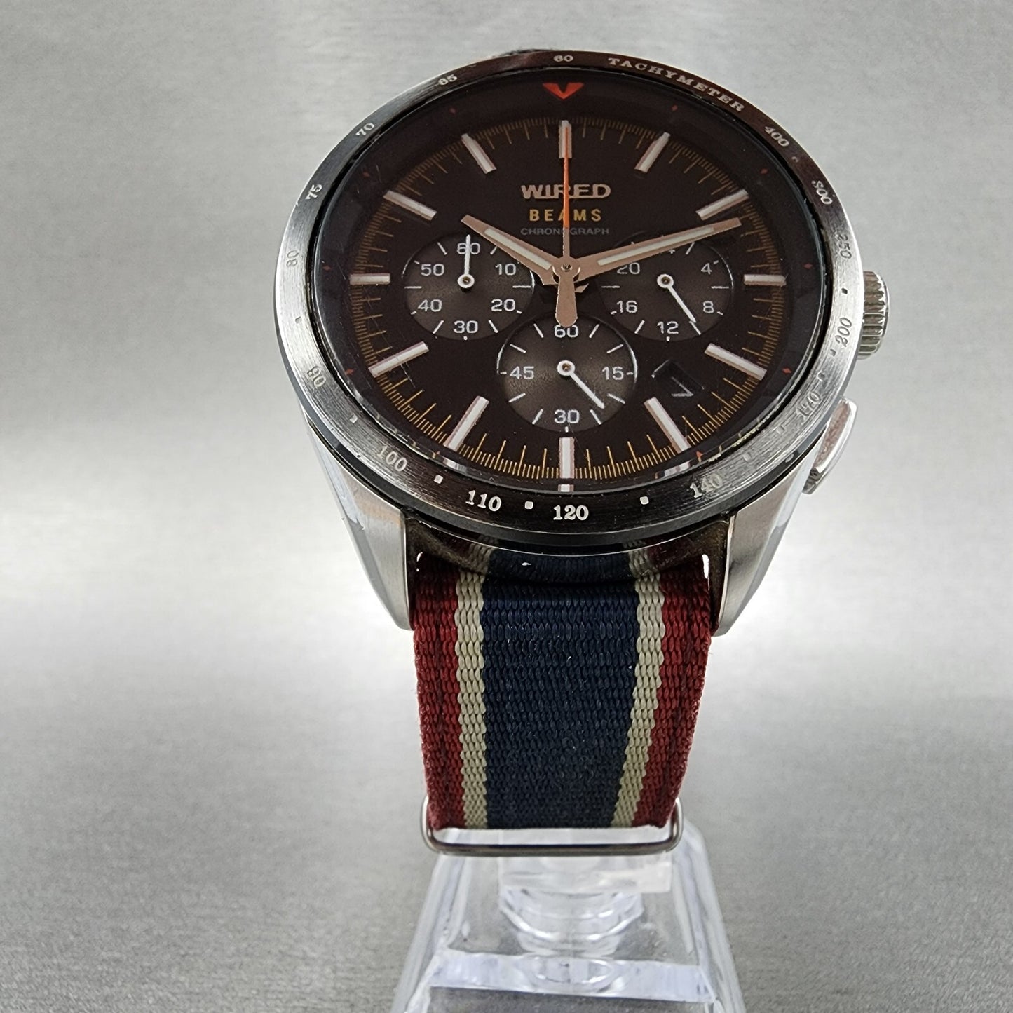 Seiko Wired Chronograph Watch Men 44mm Black Dial Silver Tone VK63-k009 NewBat
