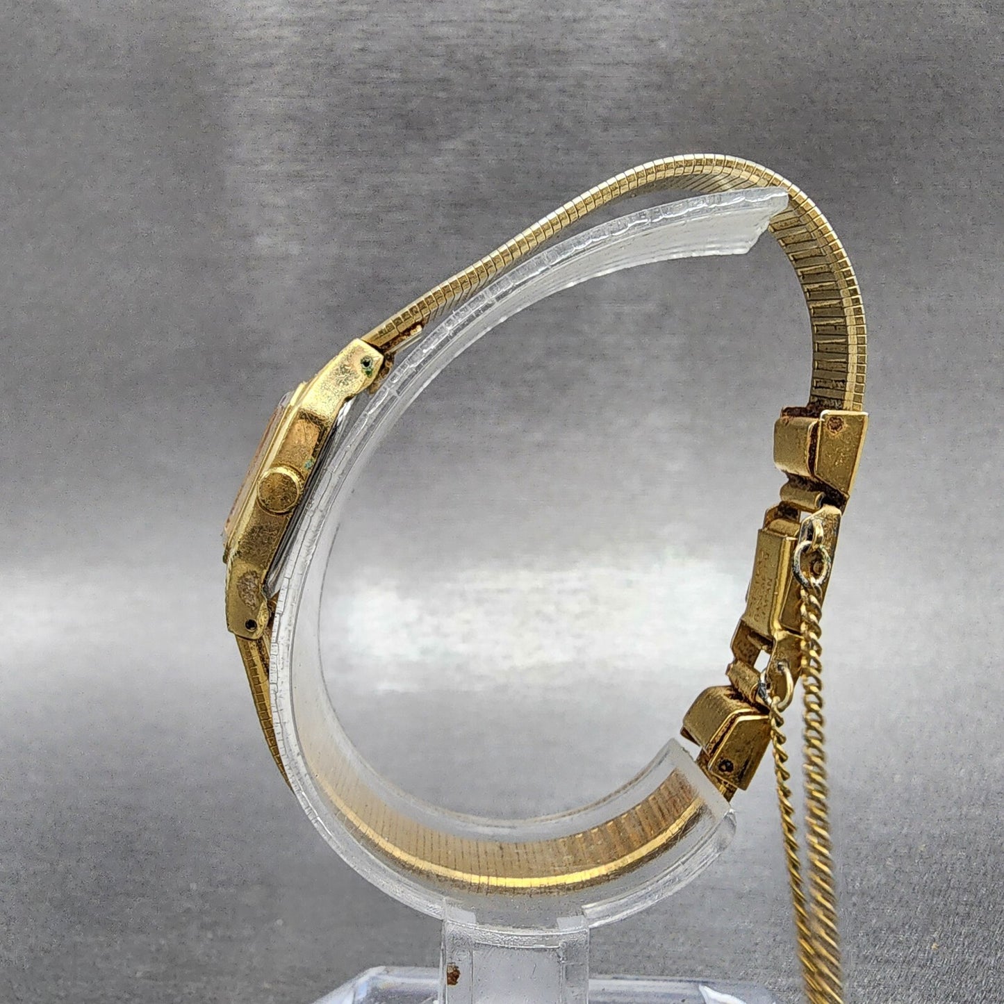 Seiko Watch Women 16mm Brown Dial Gold Tone Rectangle 2C20-5789 New Battery VTG