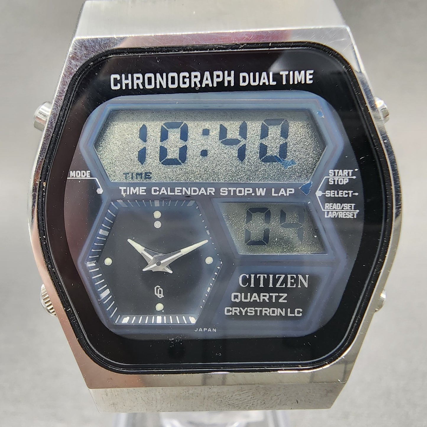 Citizen Analog Digital Watch Men 35mm Black Dial Stel Chrono Dual Time New Batt