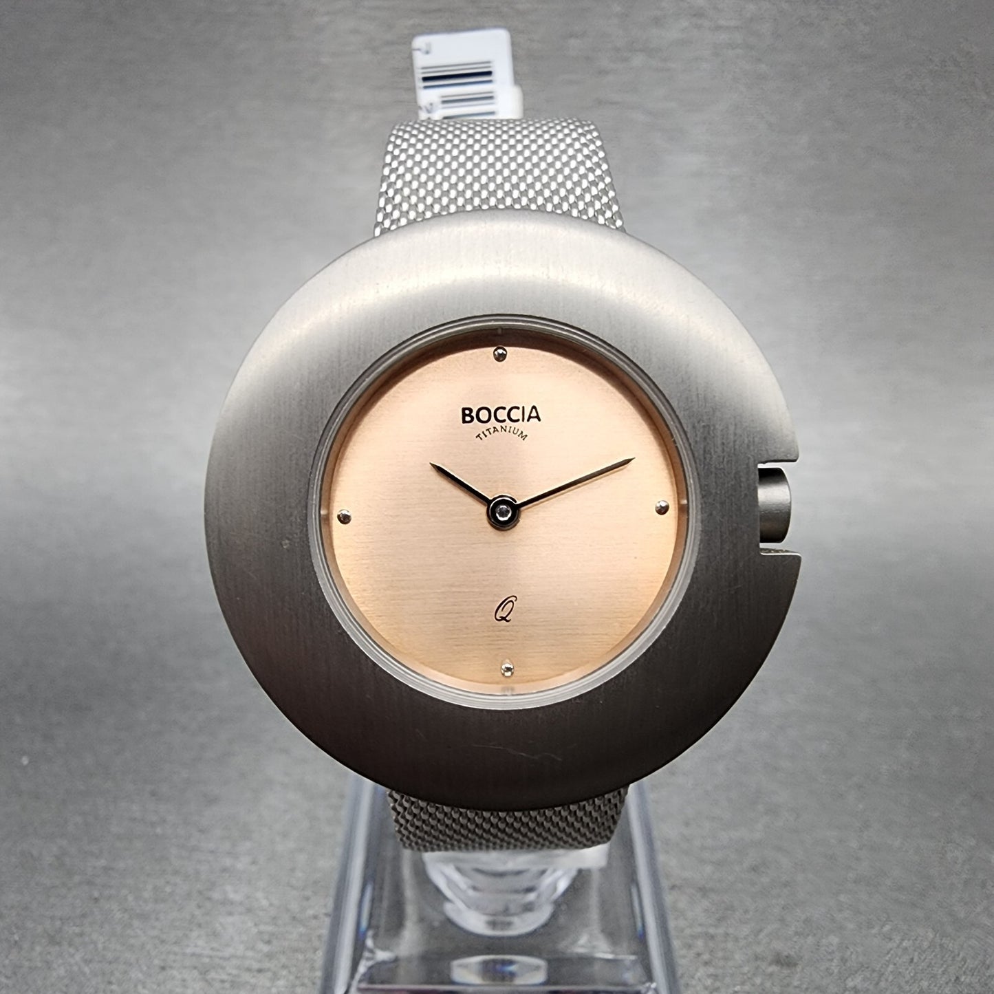 Boccia Titanium Watch Women 34mm Pink Dial Gray Case Round Mesh Band New Battery