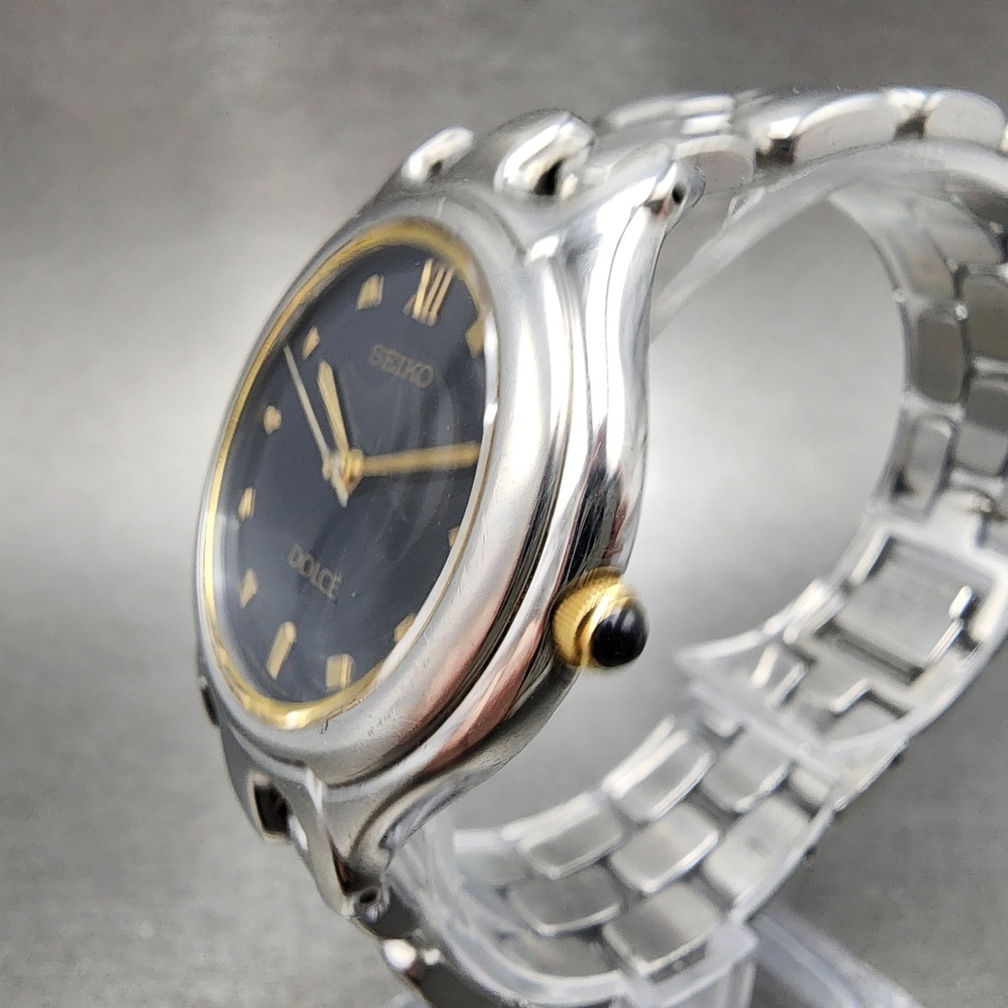 Seiko Dolce Watch Men 33mm Black Dial Silver Tone 5e31-6e90 New Battery