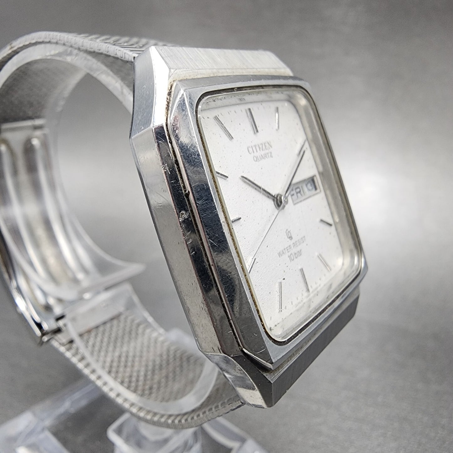 Citizen Tank Watch Men 32mm White Dial Steel Daydate Rectangle 3800-451287 PARTS