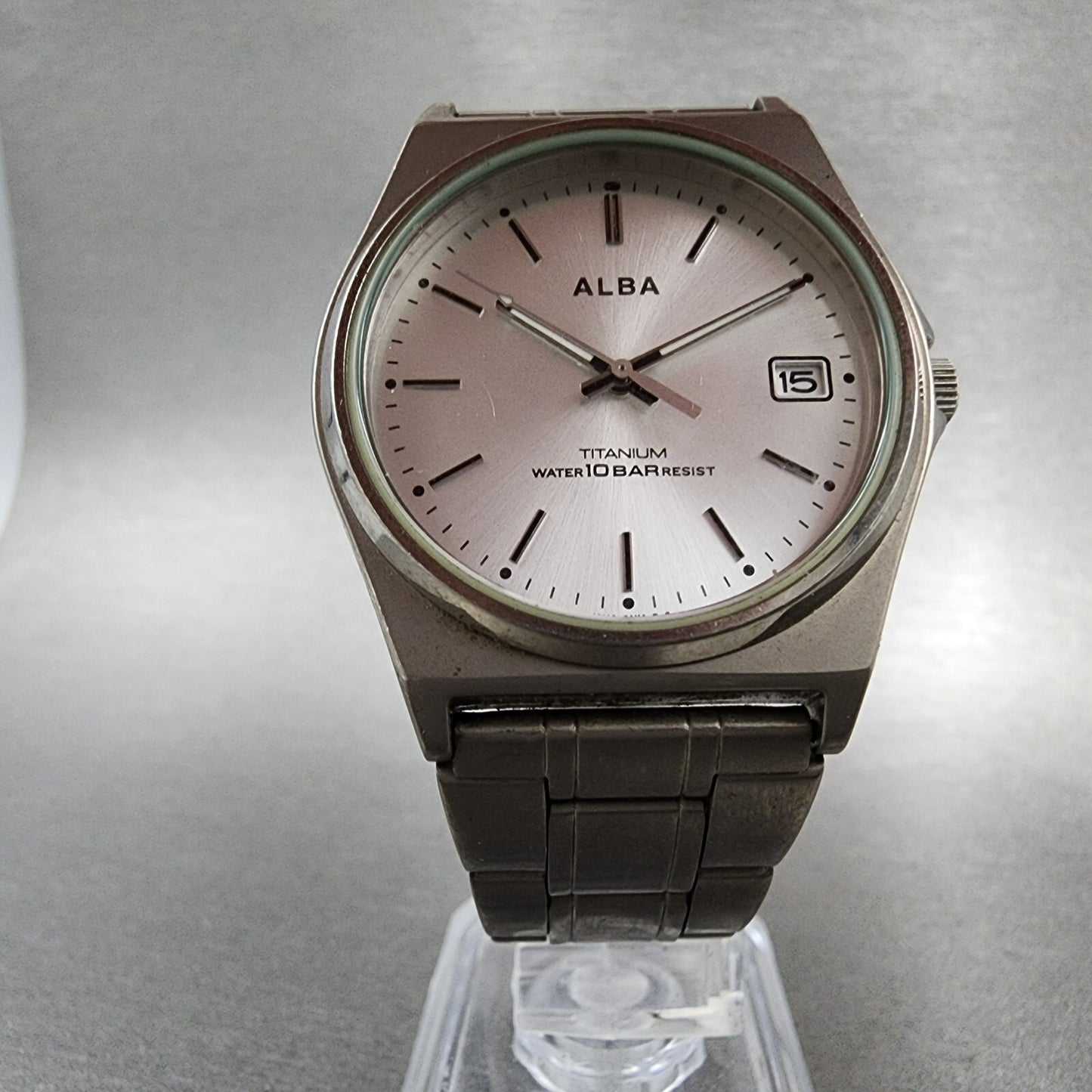 Seiko Alba Titanium Watch Men 35mm Silver Dial Date VX42-0AE0 New Battery