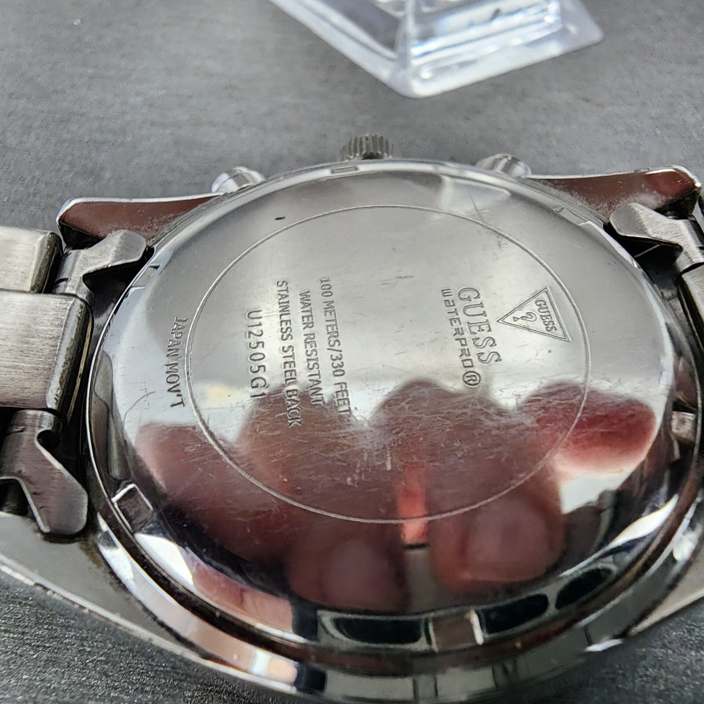 Guess Chronograph Watch Men 42mm Black Dial Steel Round U12505G1 New Battery