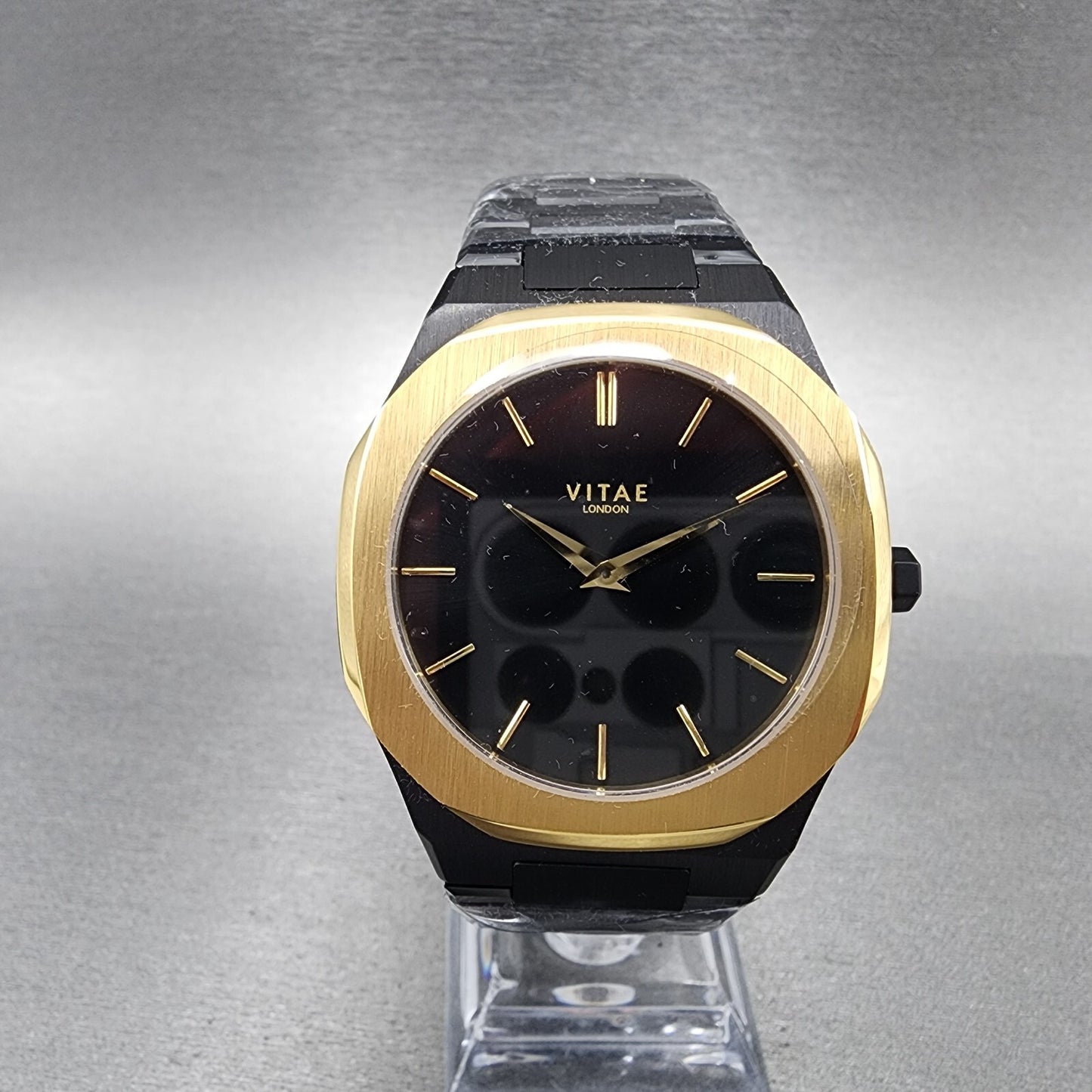 Vitae London Ada Watch Men 42mm Black Dial Black Tone Octagon Stainless Steel