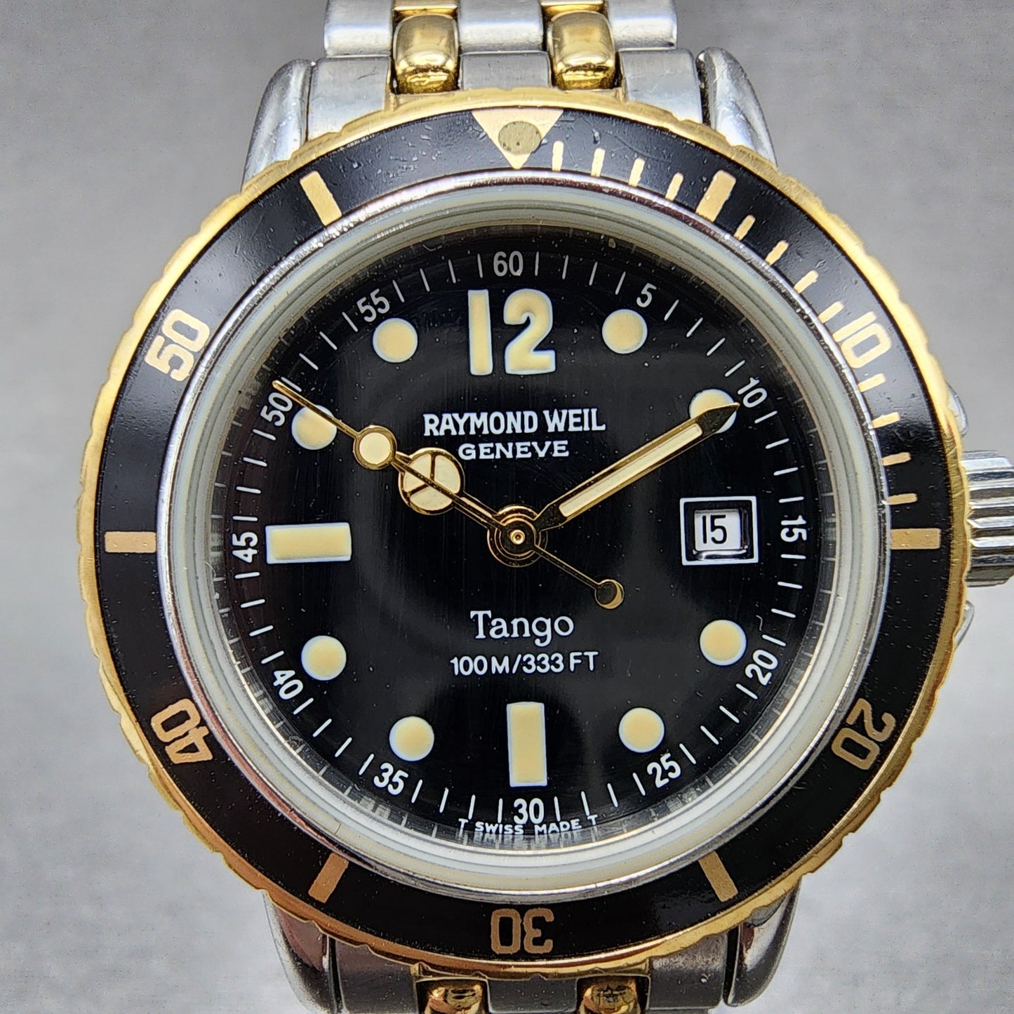 Raymond Weil Tango Diver Watch Women 30mm Black Dial Two Tone Date 5363 New Batt