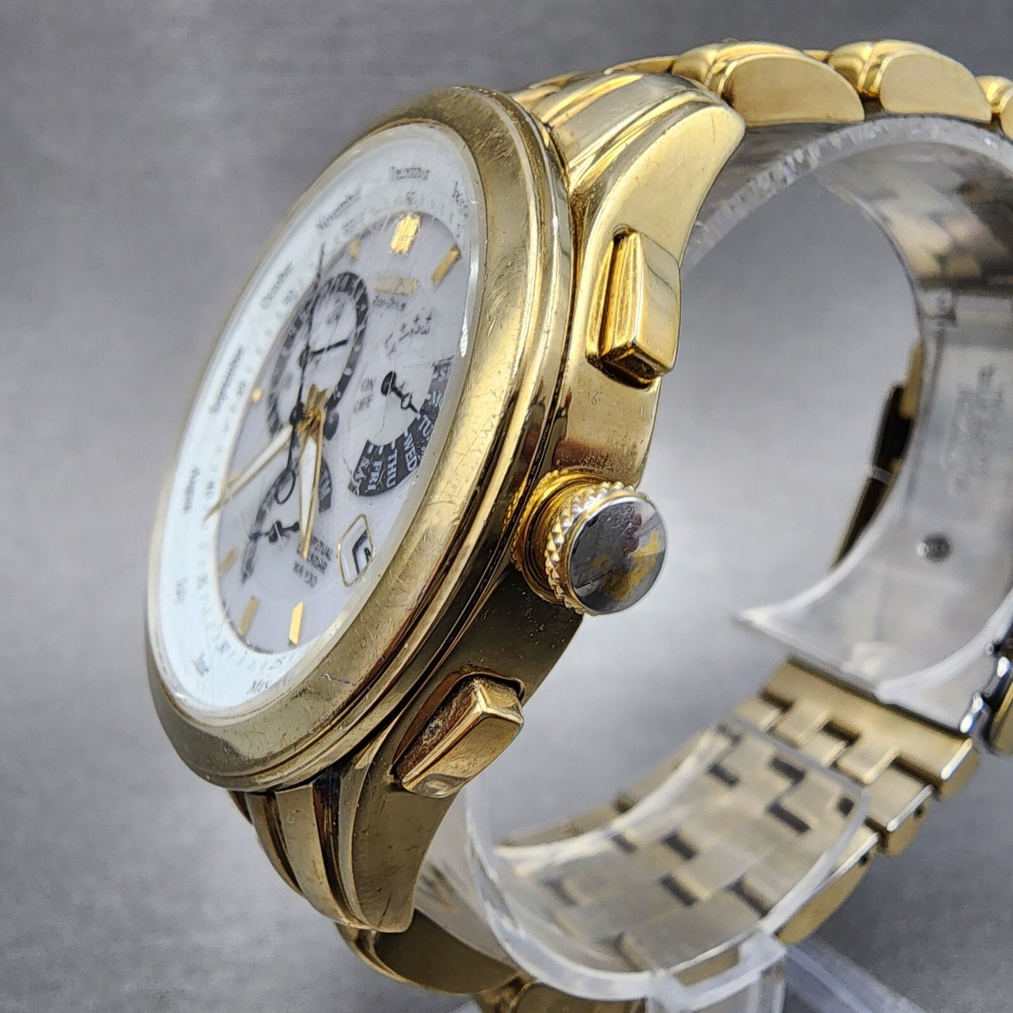 Citizen Eco-Drive Cal 8700 Watch Men 39mm White Dial Gold Perpetual Calendar B12