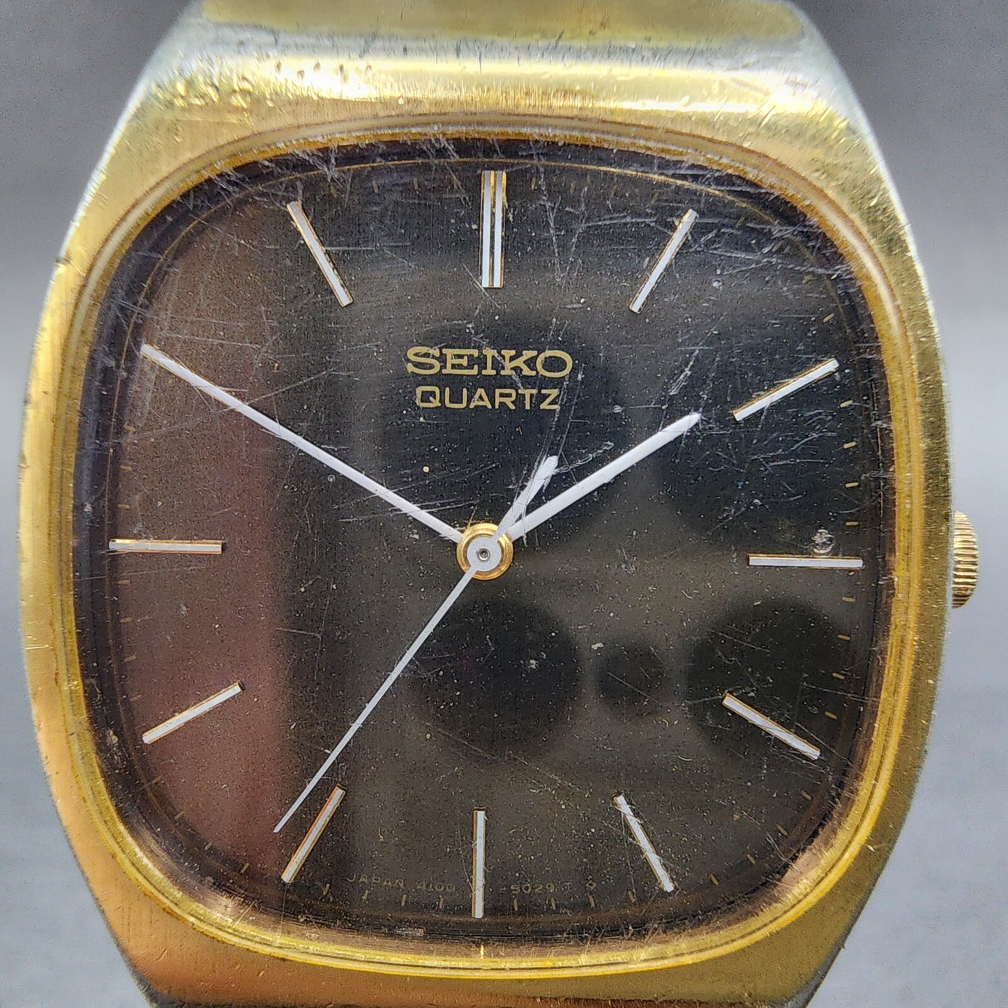 Seiko Tank Watch Men 32mm Brown Dial Gold Tone Rectangle 4100-5029 PARTS