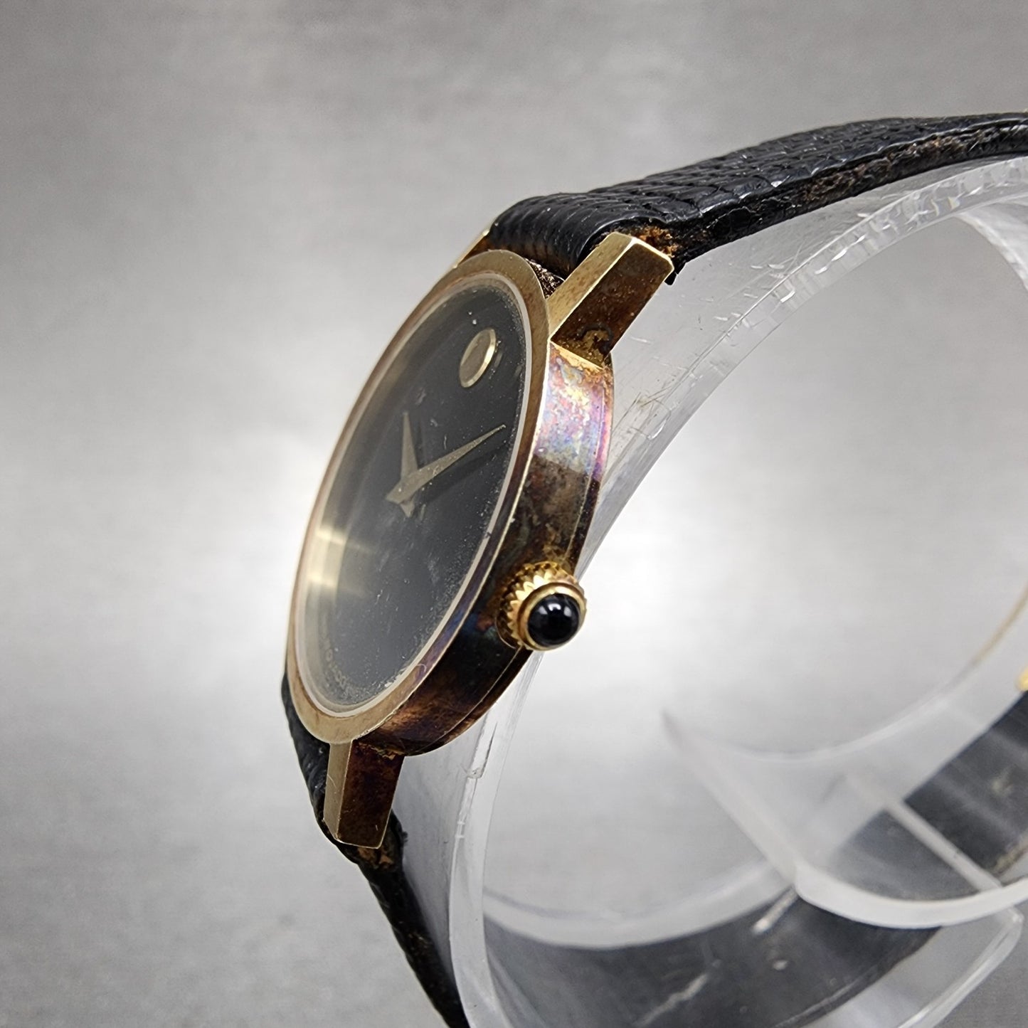 Movado Museum Watch Women 22mm Black Dial 14K Solid Gold Round New Battery