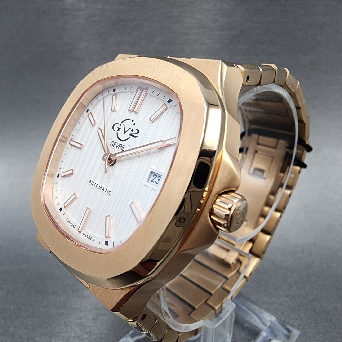 Gevril GV2 Potente Watch Men 39mm White Dial Rose Gold Tone Date Automatic 18102