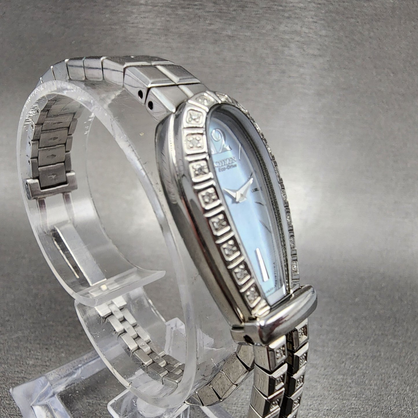 Citizen Eco-Drive Watch Women 16mm MOP Dial Steel Horse Shoe Diamonds Works