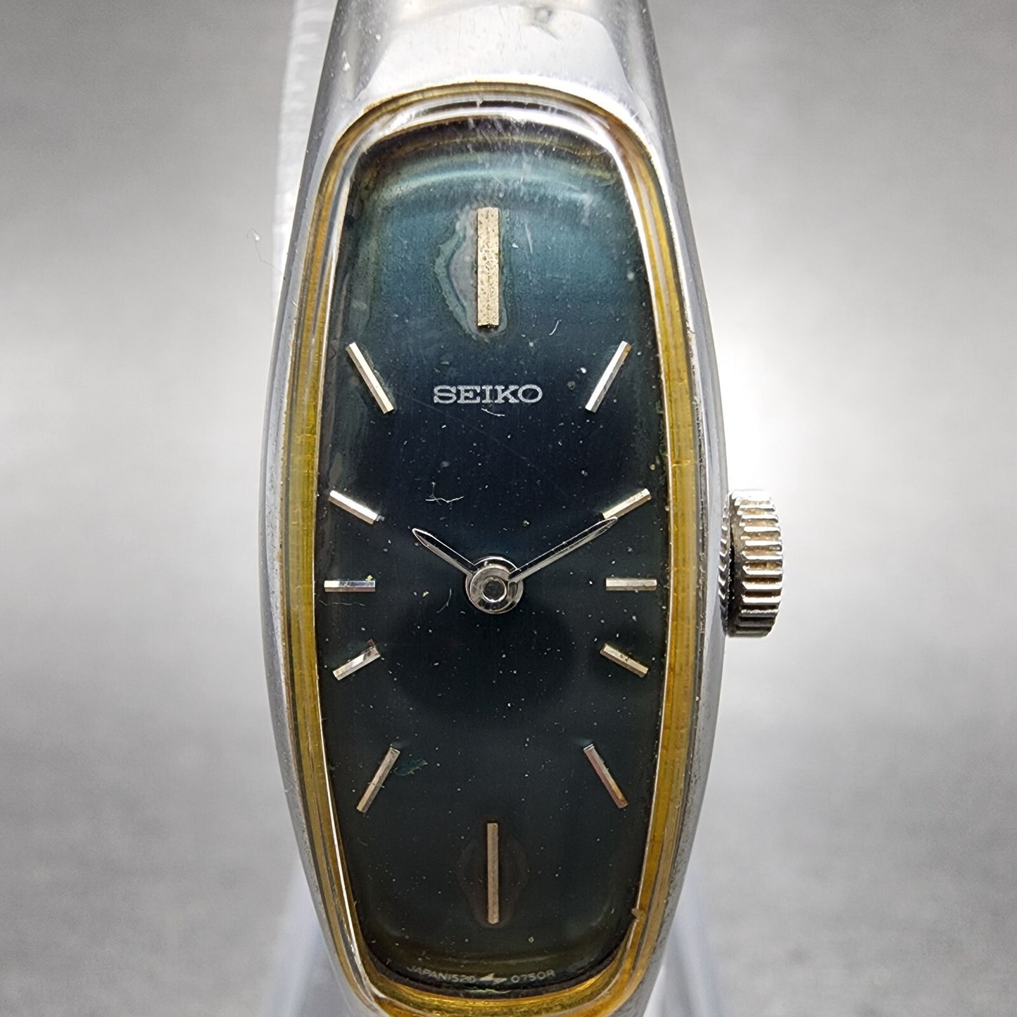 Seiko Watch Women 15mm Blue Dial Steel Oval Manual Wind 1520-3689 Runs